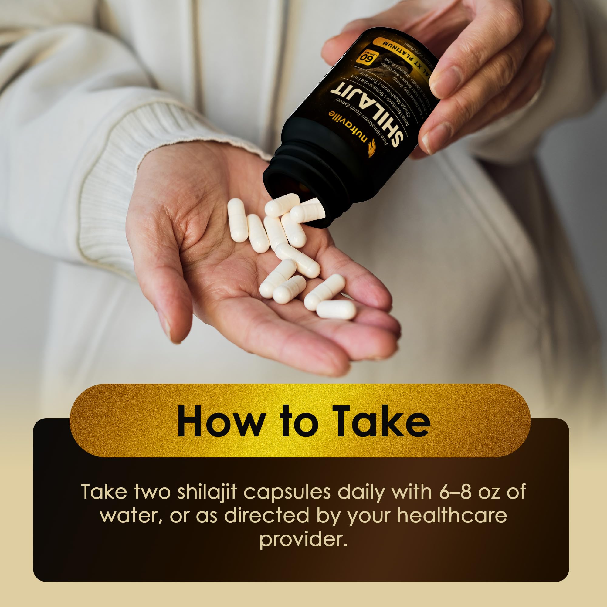 Nutraville Pineal XT Platinum — emballage et bouchon faciles à ouvrir, capsules pratiques