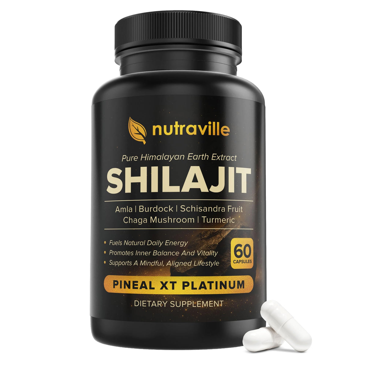 Nutraville Pineal XT Platinum — bouteille et gélules veganes, énergie durable et clarté mentale
