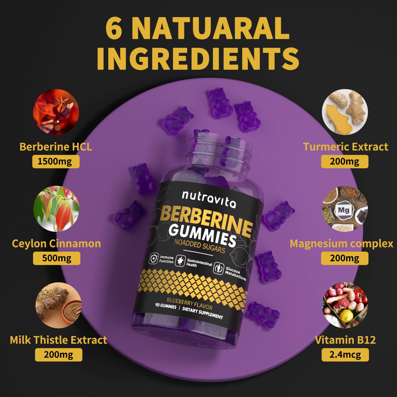 Nutravita Berberine gommes biologique certifiée, ingrédients organiques