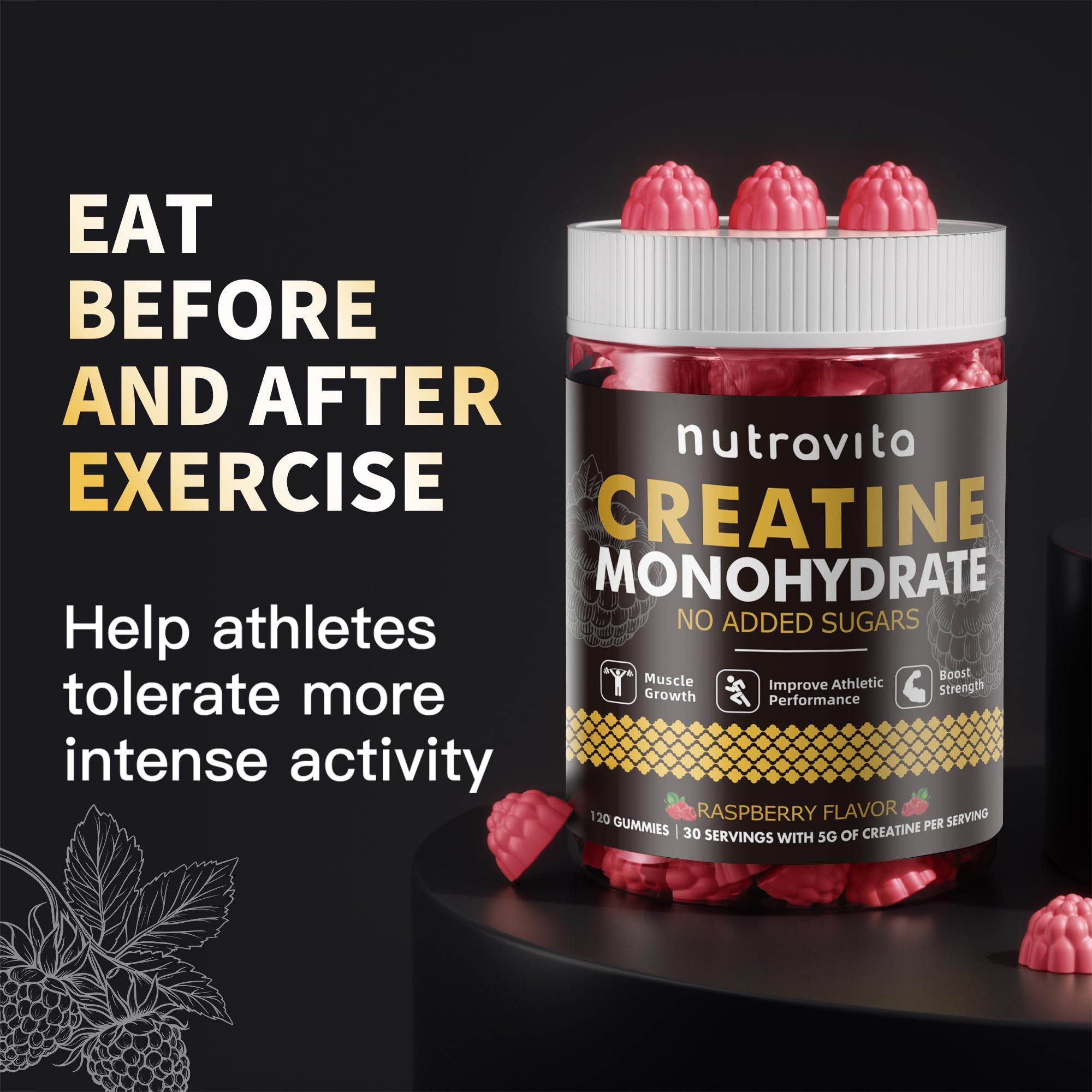 Nutravita Créatine Monohydrate Gummies, fabrication GMP, qualité et constance.