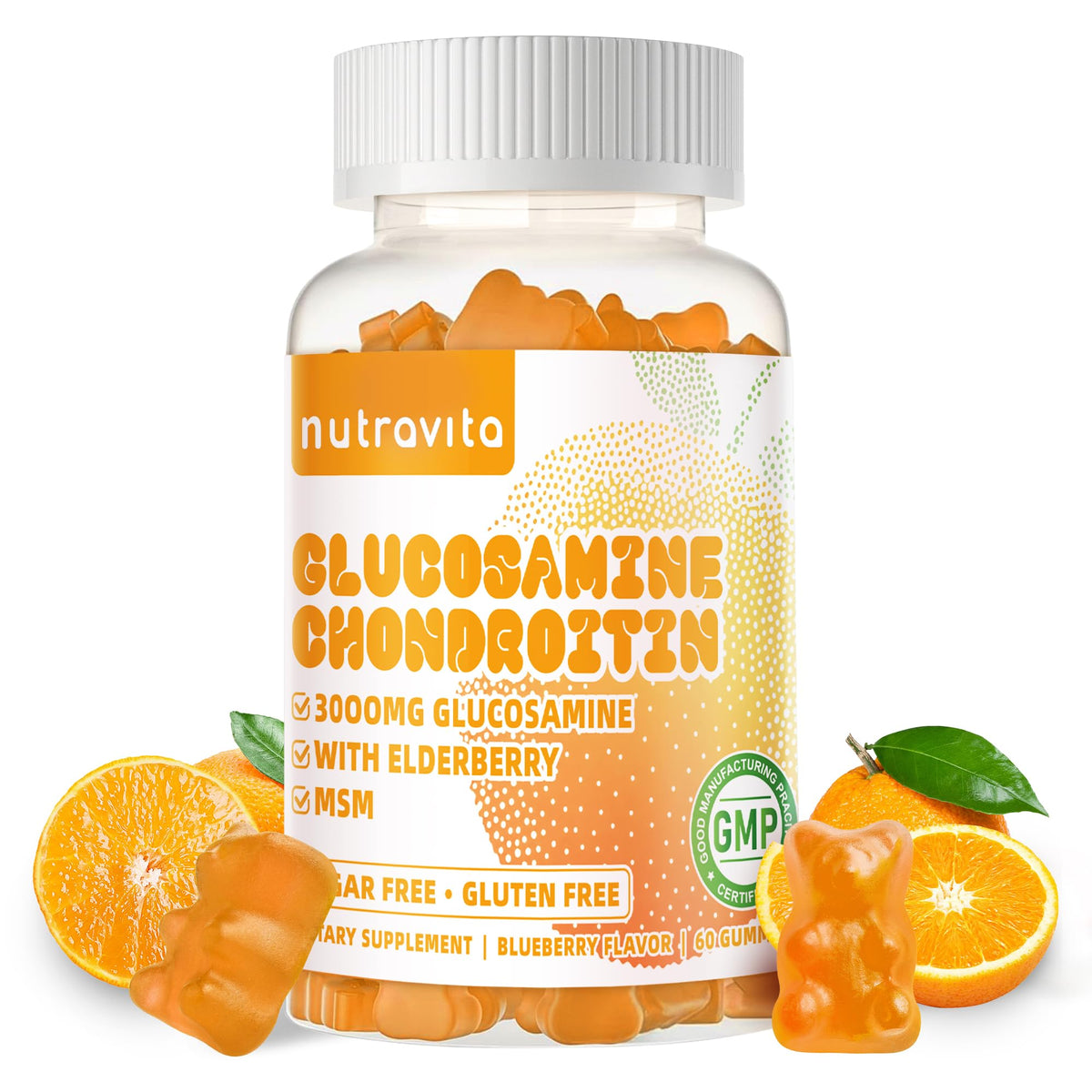 Nutravita Gummies orange en gros plan, soutien articulaire potentiel.