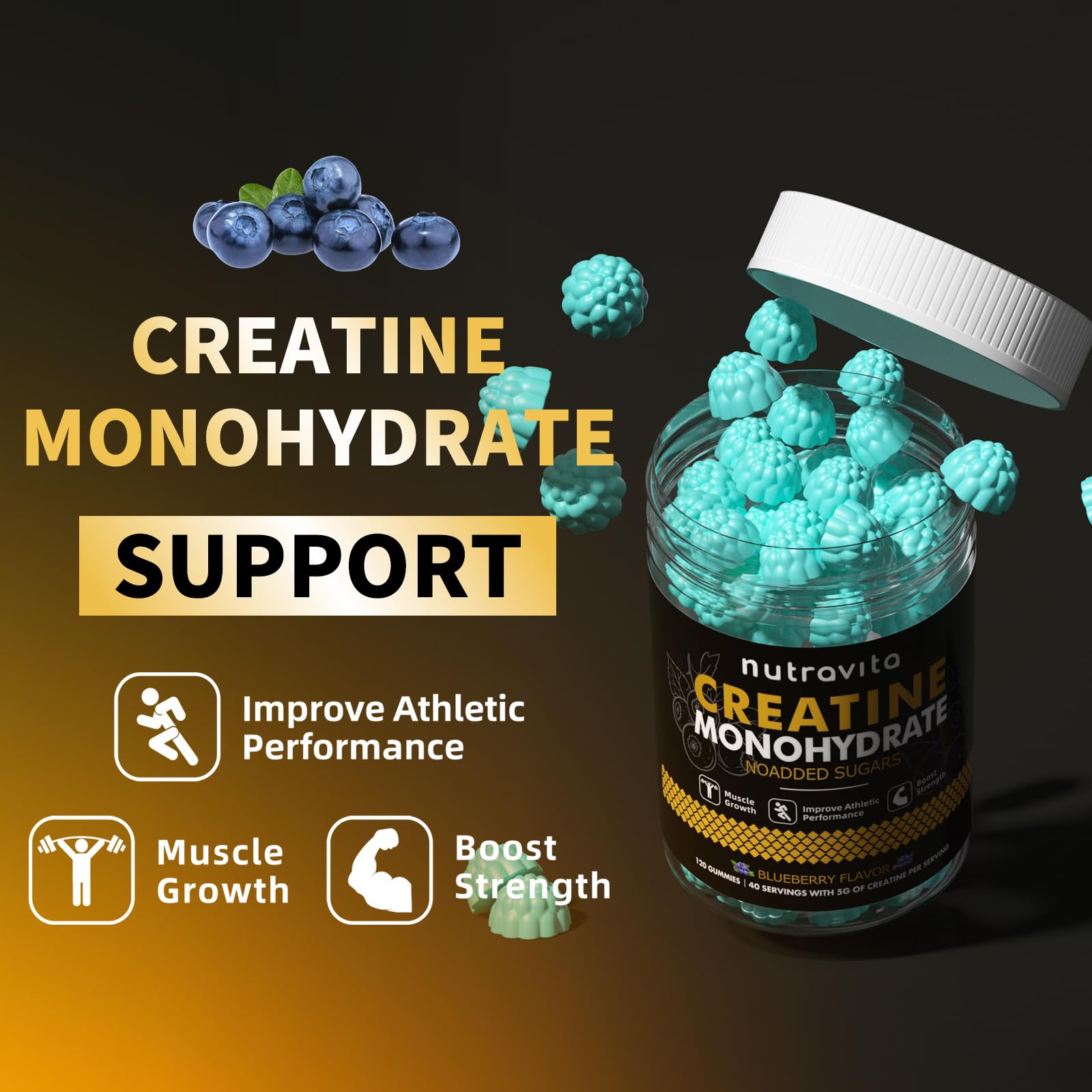 Quatre gommes par portion Nutravita Creatine pour la dose complète