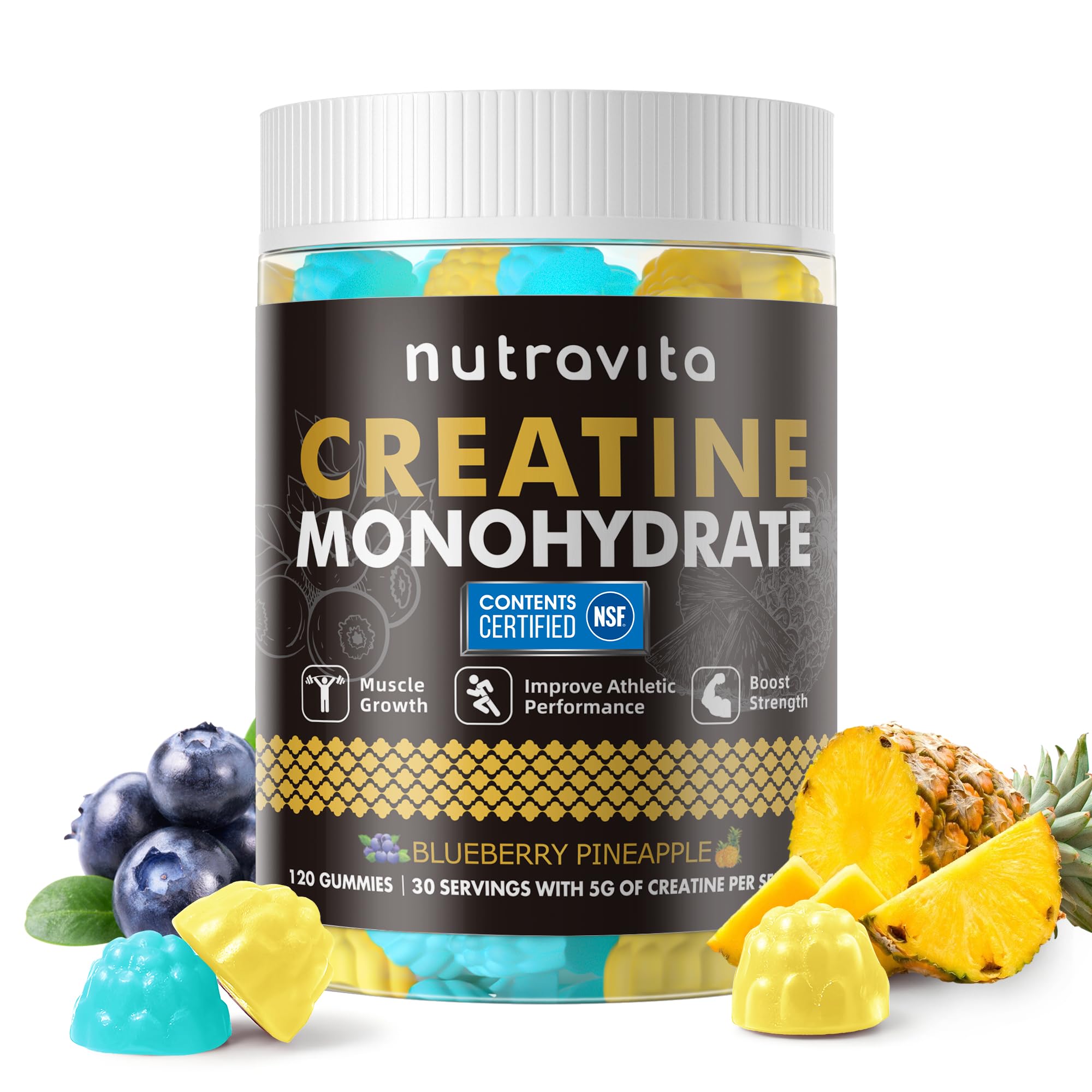 Gommes Nutravita Créatine Monohydrate : boîte prête pour l'entraînement.
