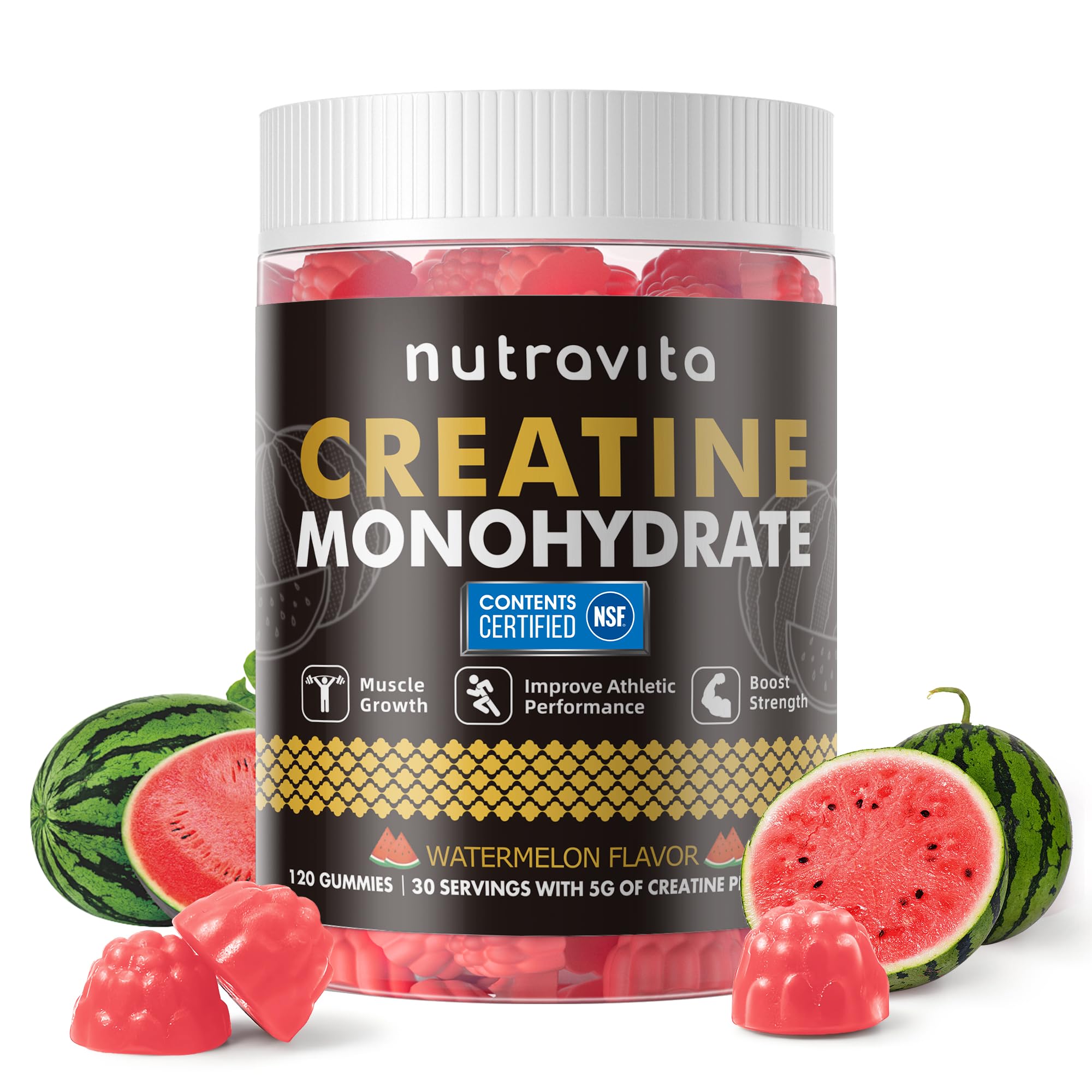 Nutravita gommes créatine-monohydrate, emballage pratique pour une dose quotidienne