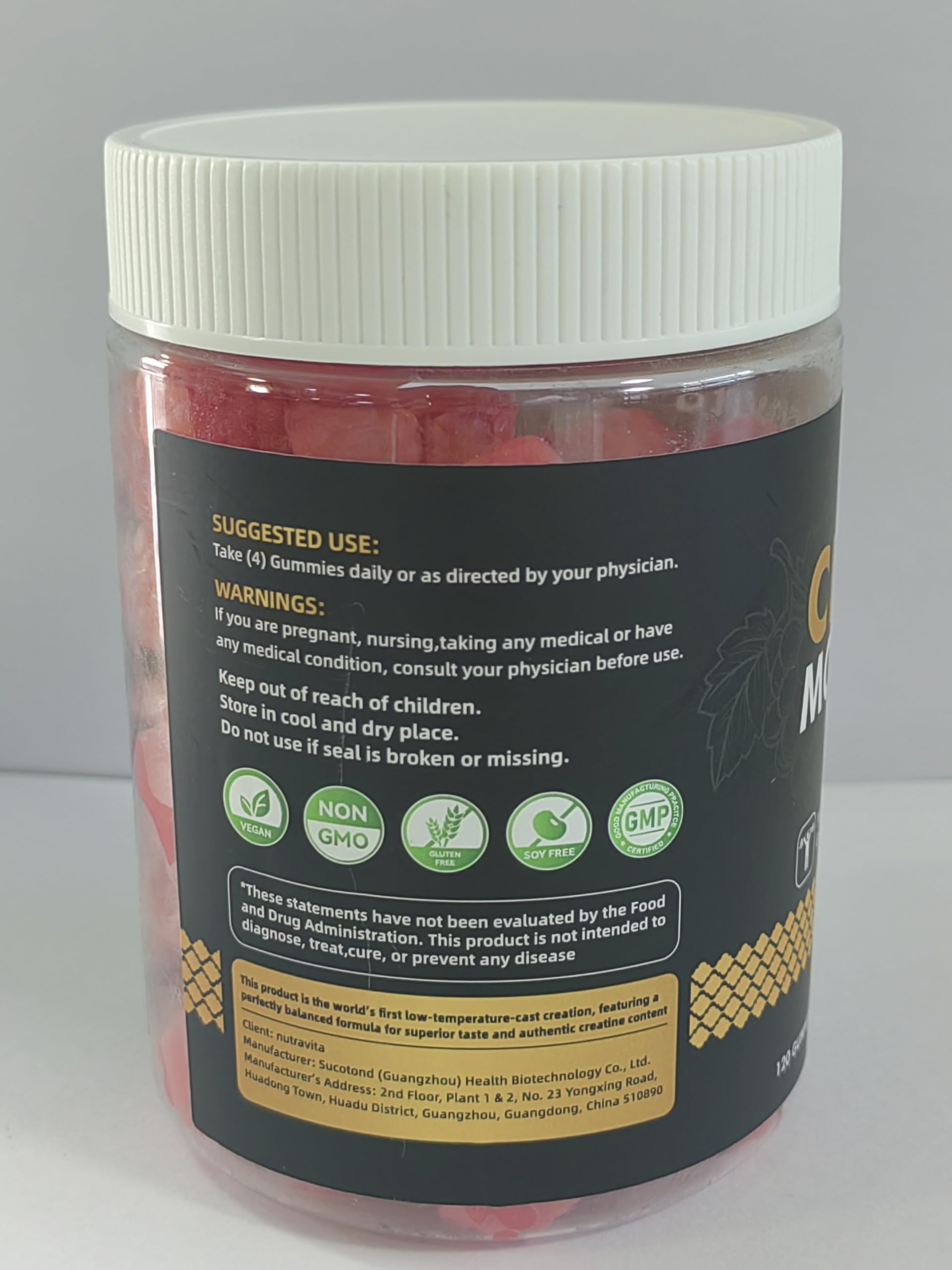 Nutravita gommes créatine monohydrate, goût raisin agréable pour routine quotidienne.