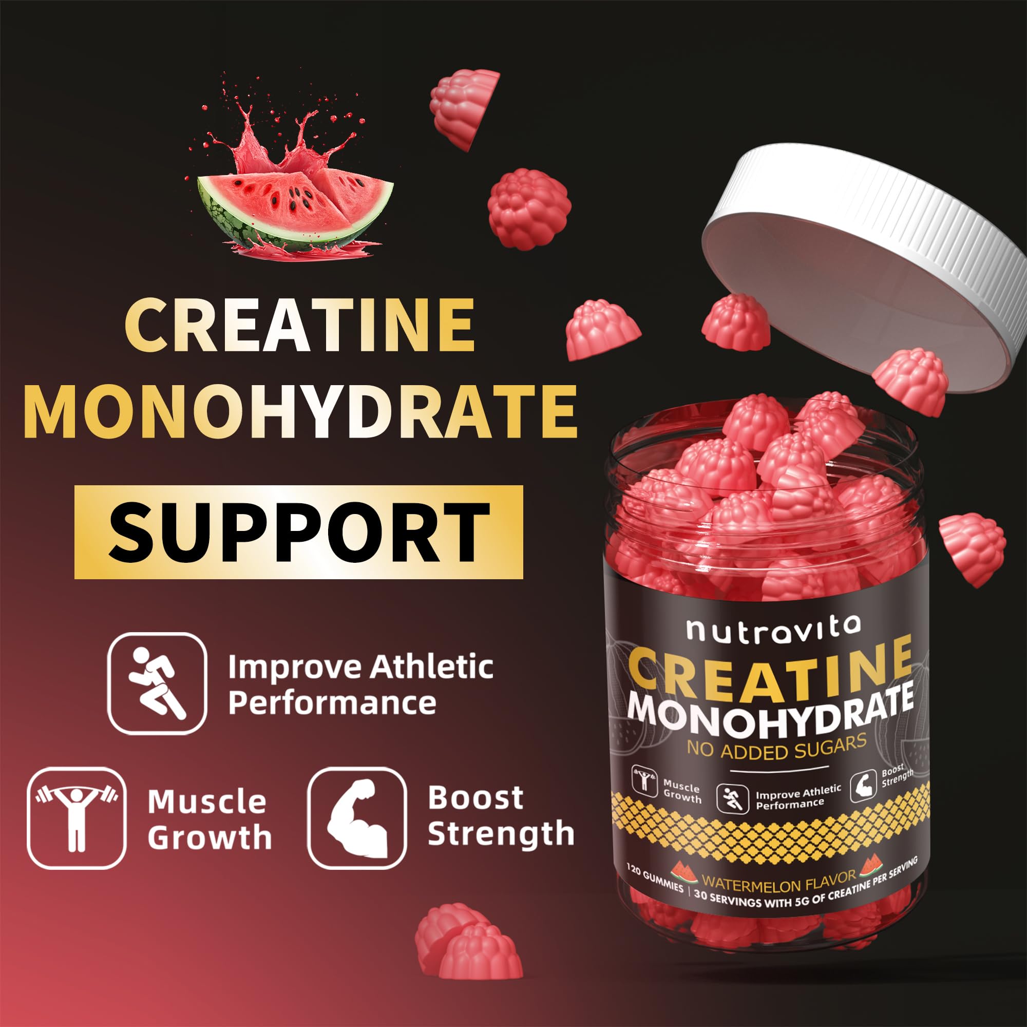 Nutravita gommes créatine-monohydrate, étiquette NSF certifiée pour la qualité