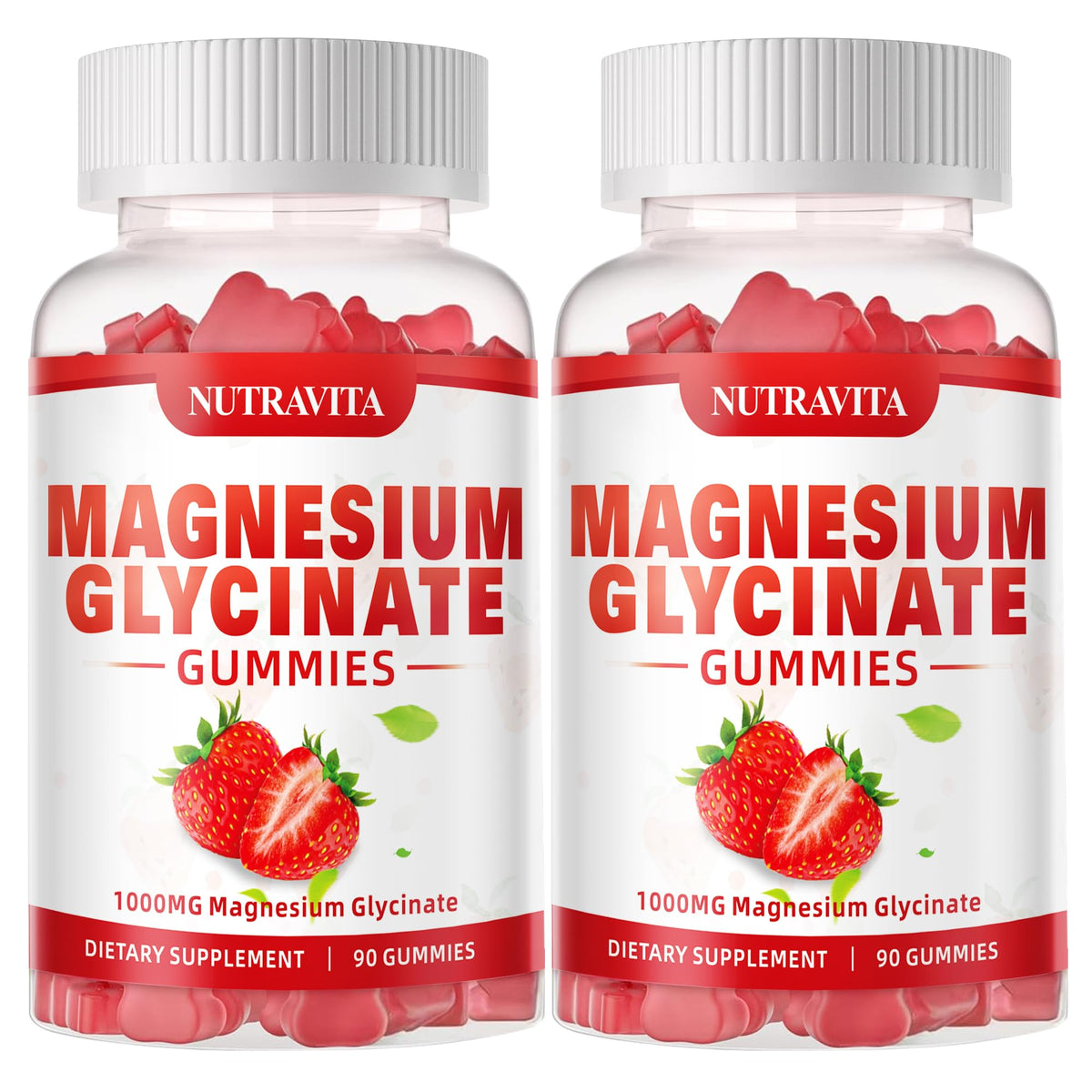 Gomme Nutravita magnésium glycinate 1000mg framboise – prise pratique et goût fruité.