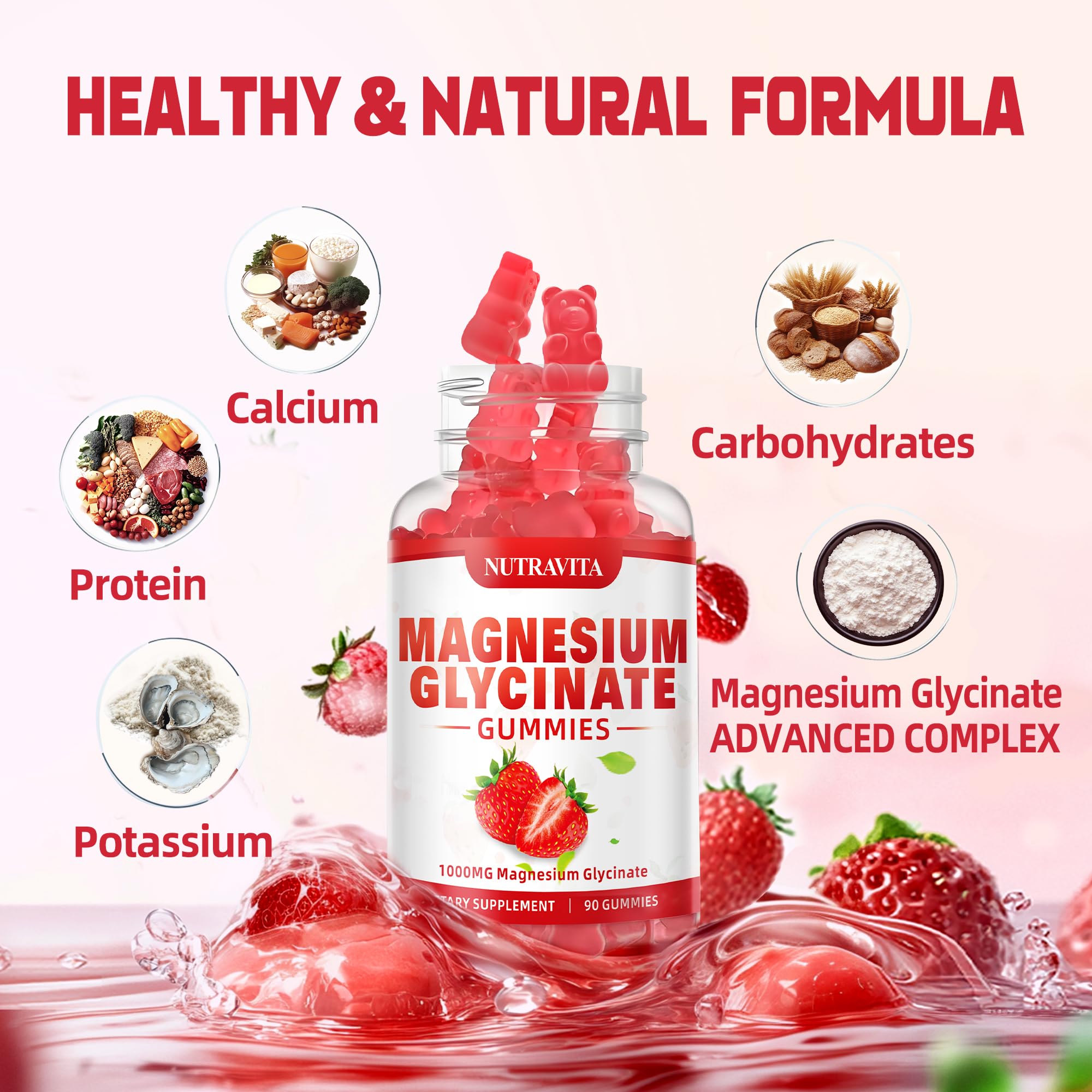 Gomme Nutravita magnésium-potassium chelate framboise – soutien potentiel à l’équilibre quotidien.
