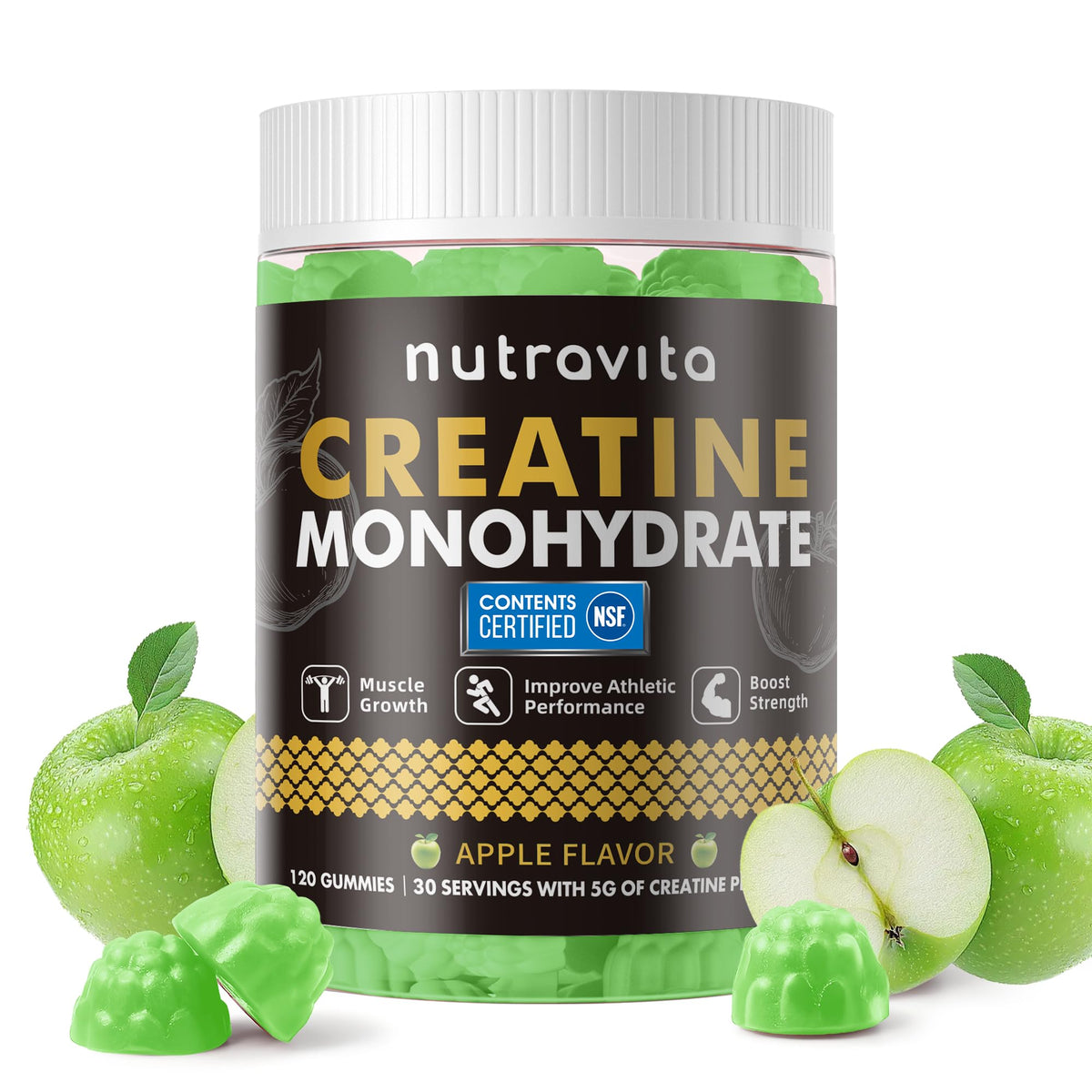 Nutravita Créatine Gomme, bouteille, soutien endurance et récupération musculaire