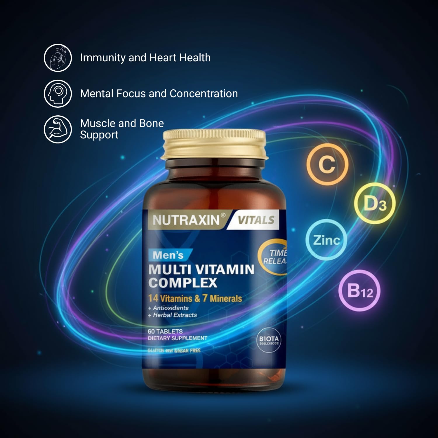 Nutraxin Hommes Multivitamine – énergie et endurance pour sport et activités.