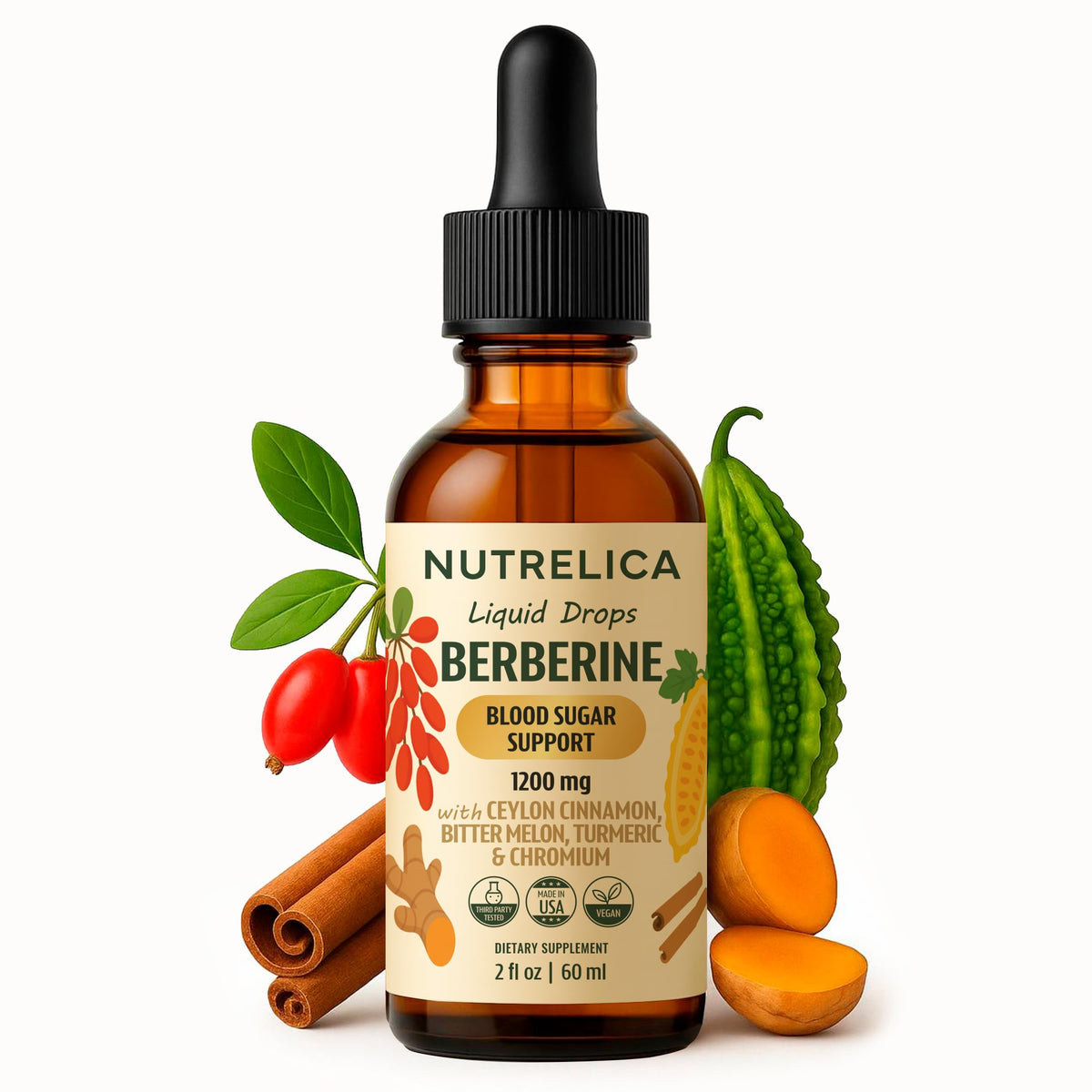 Nutrelica Berberine Cannelle – bouteille prête au soutien glycémique quotidien