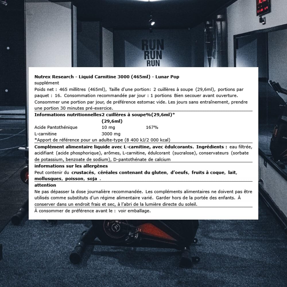 Nutrex Carnitine Liquide 3000 - étiquette claire et usage quotidien sans sucre.