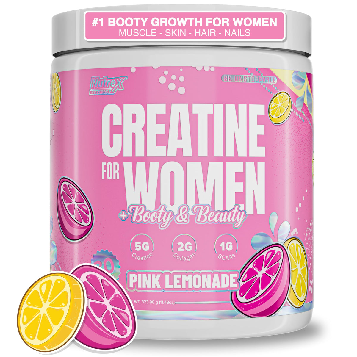 Nutrex Research Creatine pour femmes, bouteille saveur pêche-mangue, soutient potentiellement la force et l’endurance.