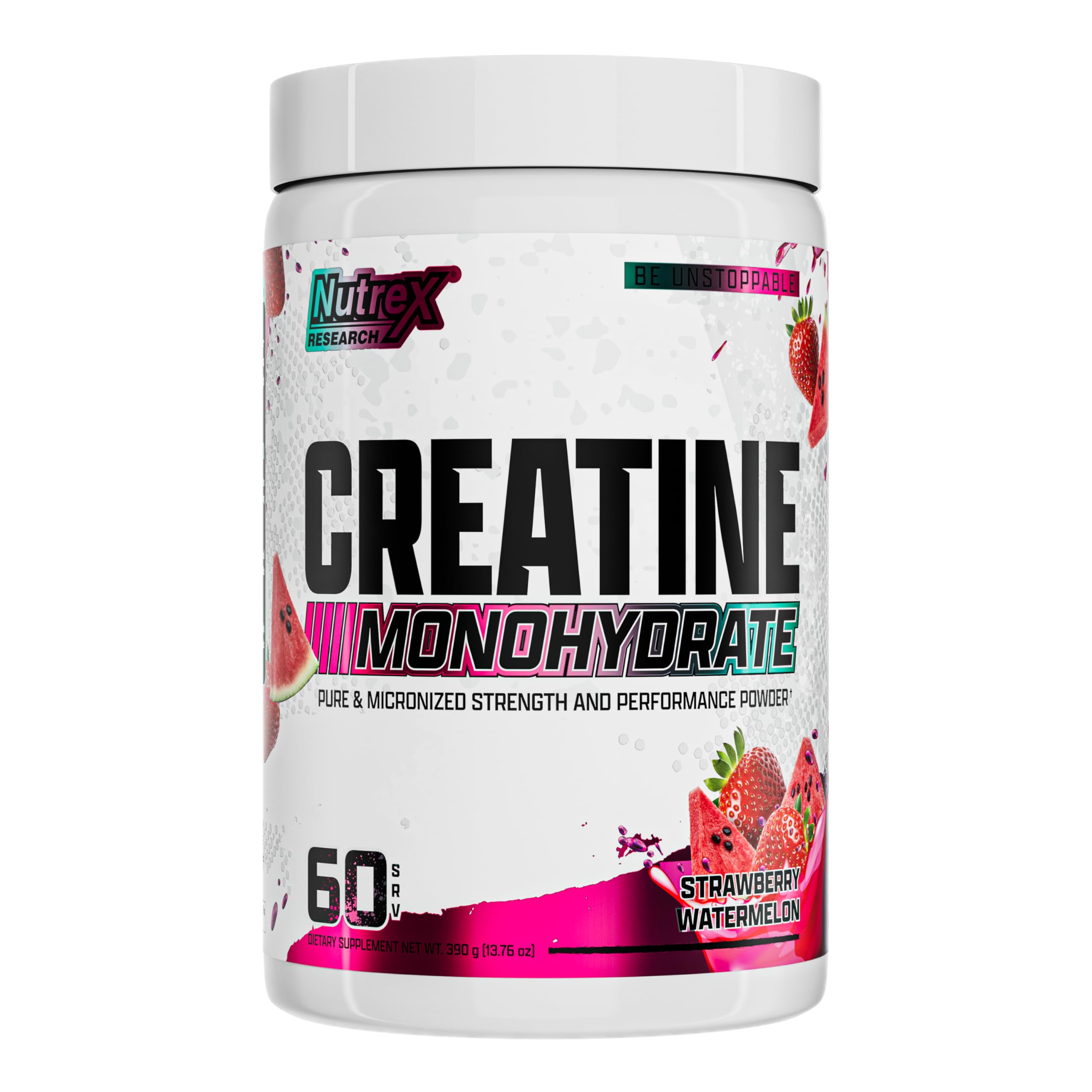 Nutrex Research poudre de créatine, arôme fraise-watermelon, goût agréable pour une utilisation quotidienne.