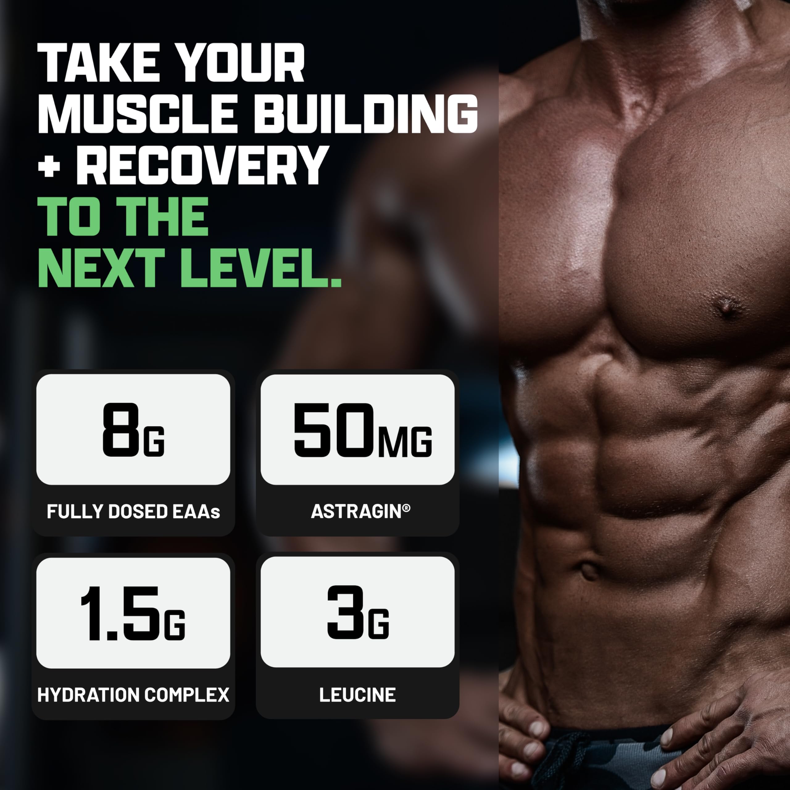 Nutrex EAA Hydration dosage 2:1:1 met en avant les BCAA.
