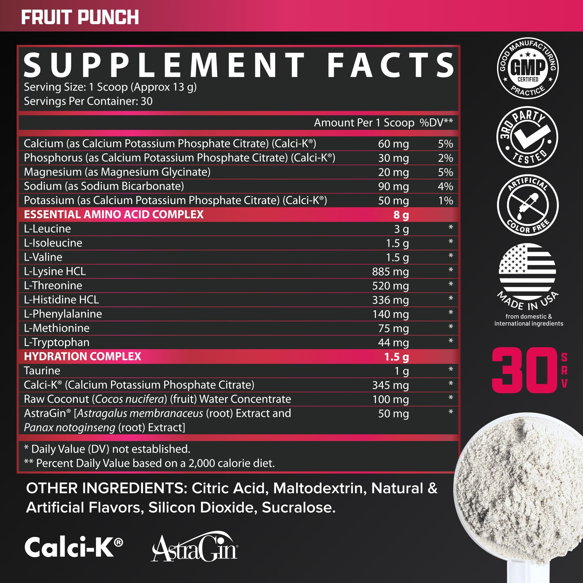 Nutrex Research EAA Hydration emballage Fruit Punch, emballage clair et pratique