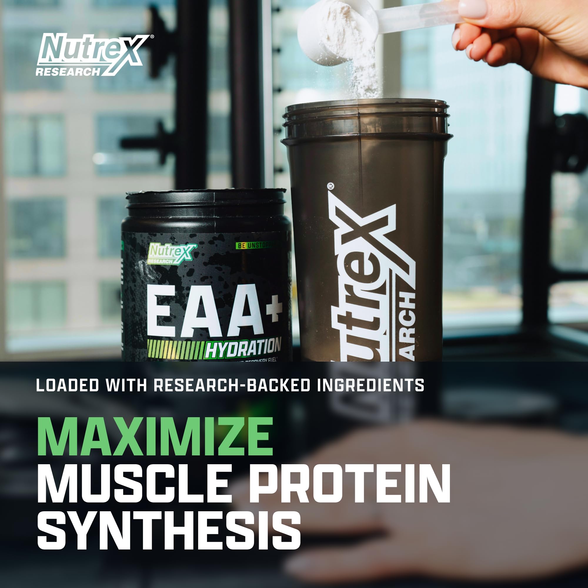 Nutrex EAA Hydration shaker Maui Twist pratique pendant les séances.