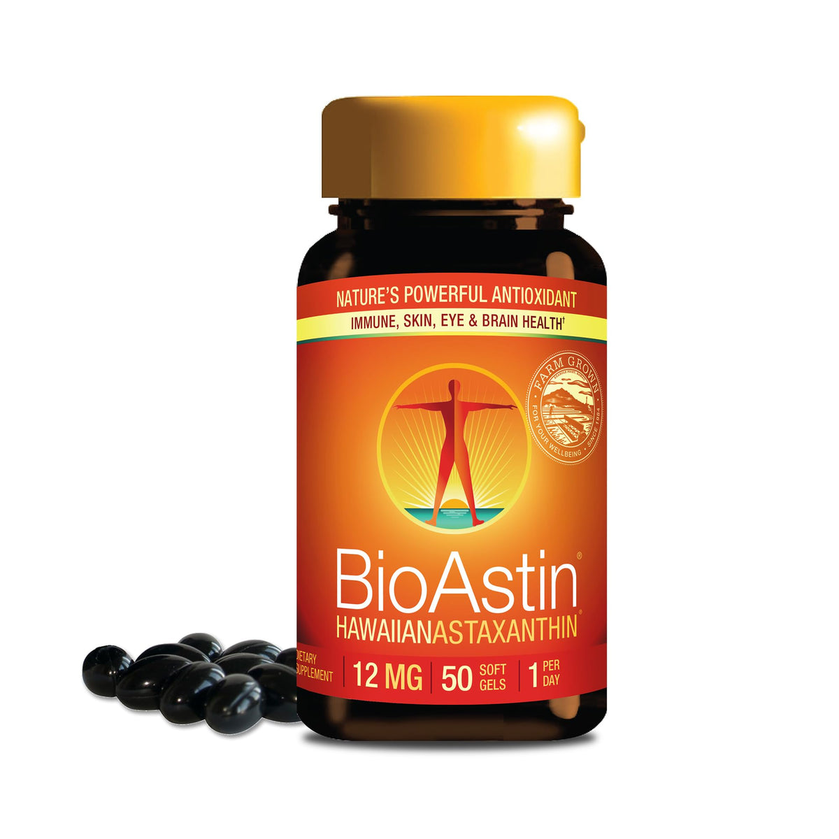 Nutrex Hawaii BioAstin 12 mg: bouteille de gélules et antioxydant potentiel