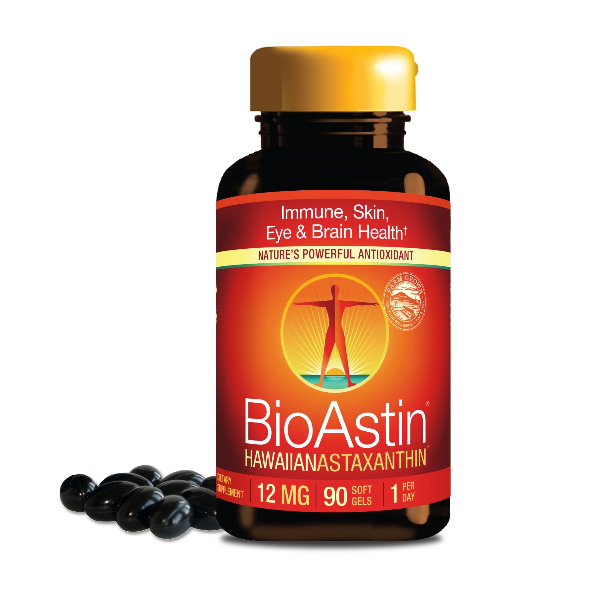 BioAstin Nutrex Hawaii — bouteille de 90 gélules, soutien antioxydant potentiel pour peau et yeux