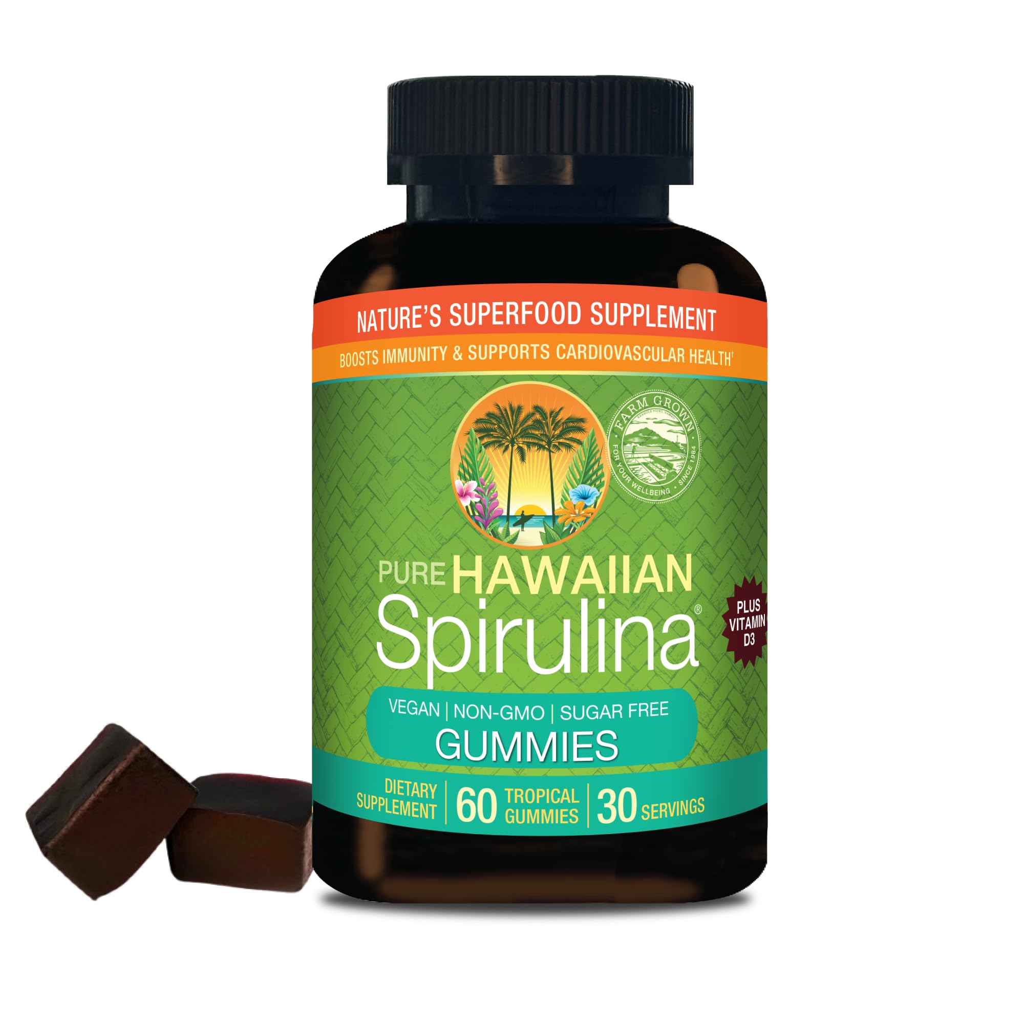 Nutrex Hawaii Bonbons spiruline sans sucre, protéine végétale et vitamine D3.