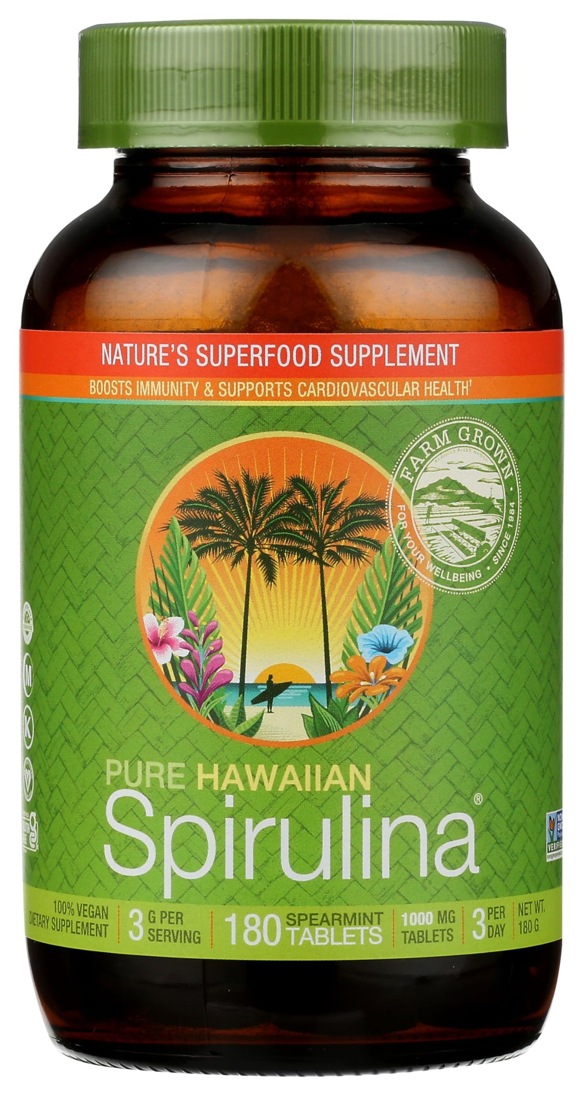 Nutrex Hawaii Spiruline – bouteille menthe, 180 comprimés, soutien immunitaire potentiel