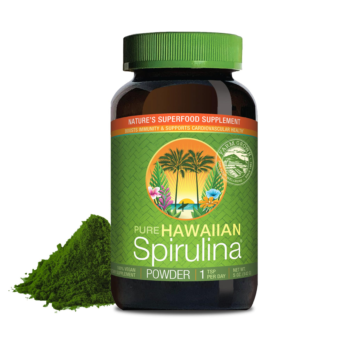 Poudre Nutrex Hawaii Spiruline hawaienne, dose-cuillère prête pour énergie naturelle.