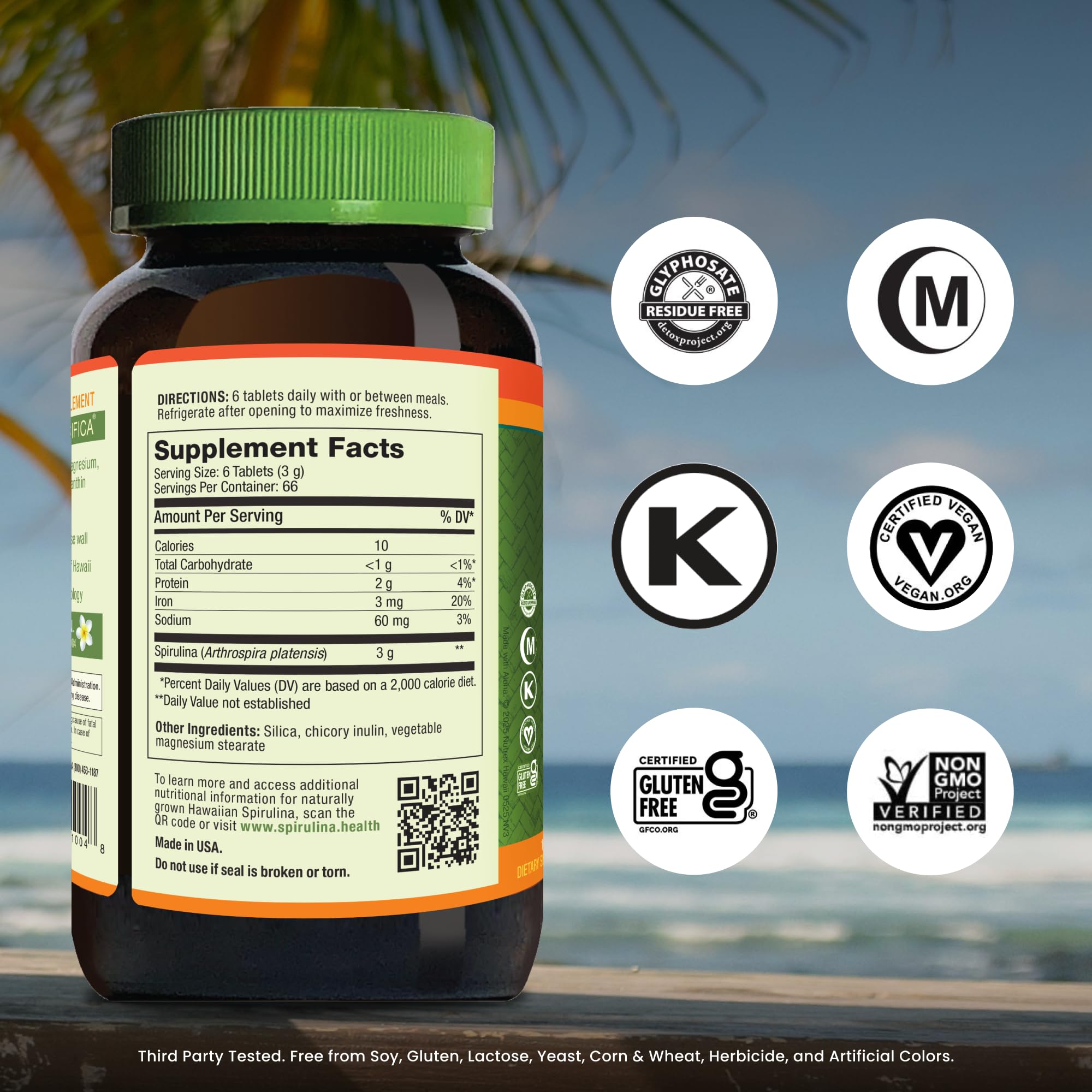 Tablettes Nutrex Hawaii Spiruline Pure 500 mg, faciles à prendre.