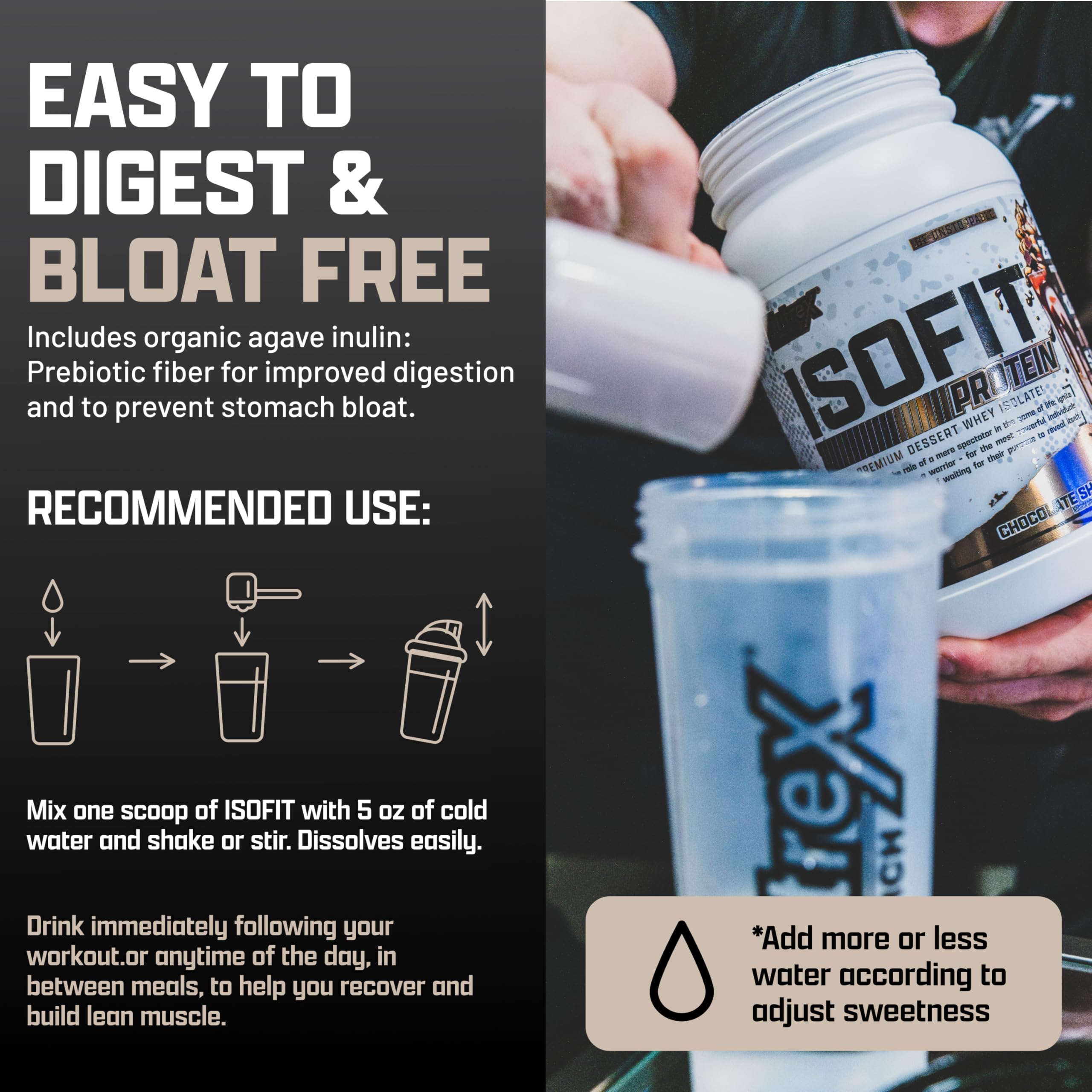 Pot Nutrex IsoFit en gros plan, démonstration de la qualité.