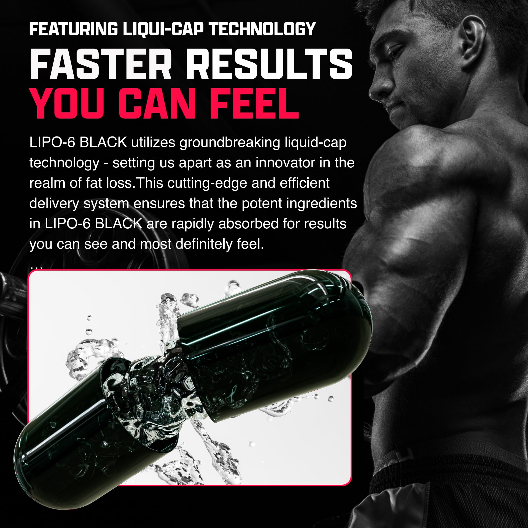Nutrex Lipo-6 Black Max, capsules absorption rapide, démarrage rapide des effets pendant la journée.
