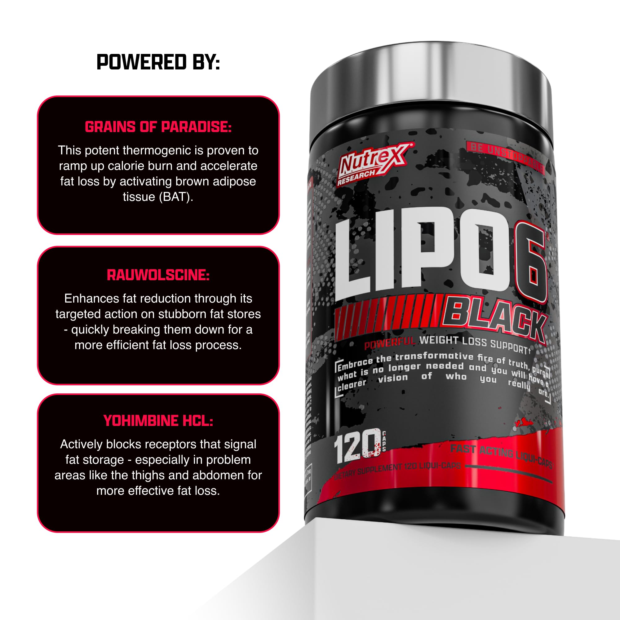 Nutrex Lipo-6 Black Max, thermogenèse potentielle, soutien du métabolisme pendant l'effort.