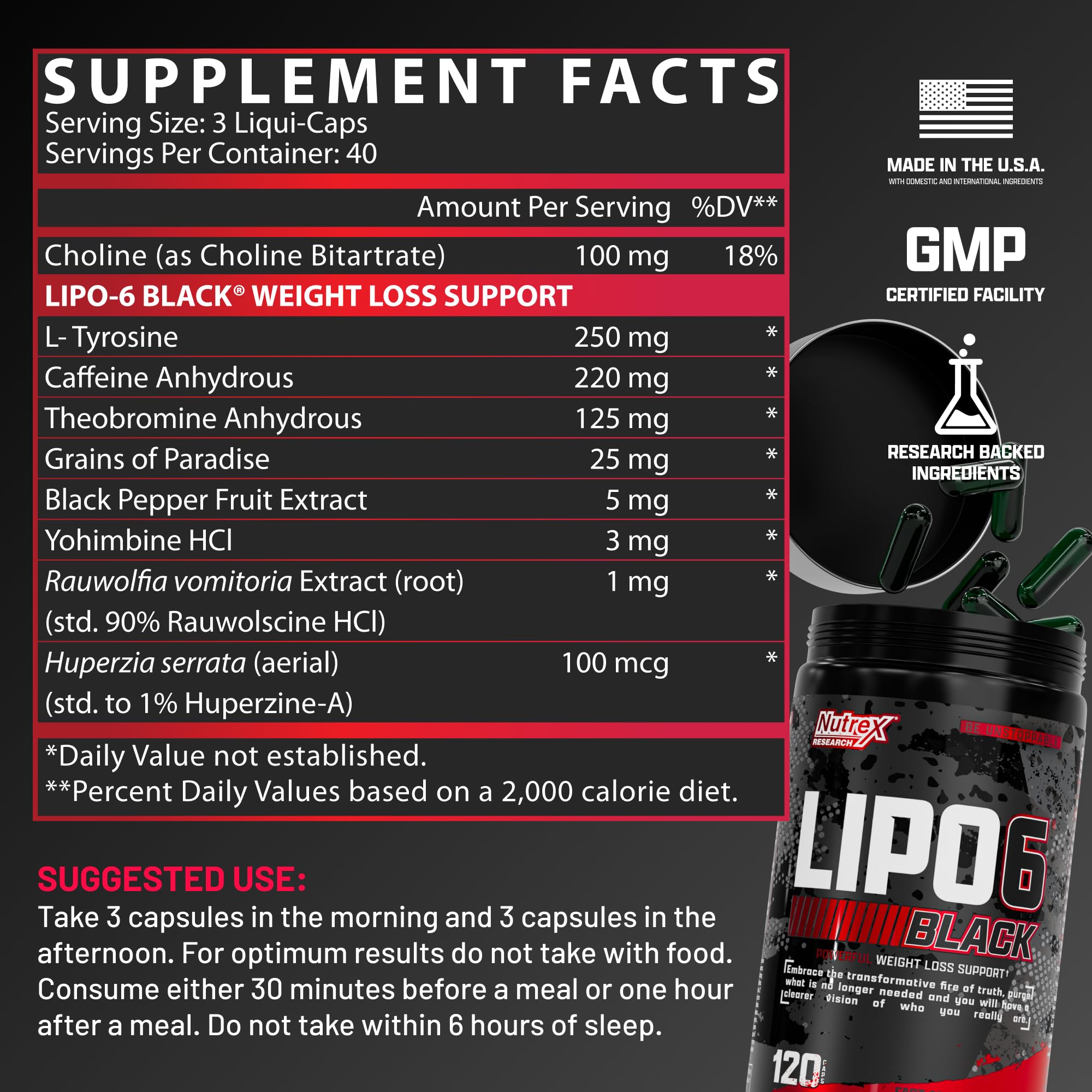 Nutrex Lipo-6 Black Max, utilisation quotidienne pratique, transport facile.