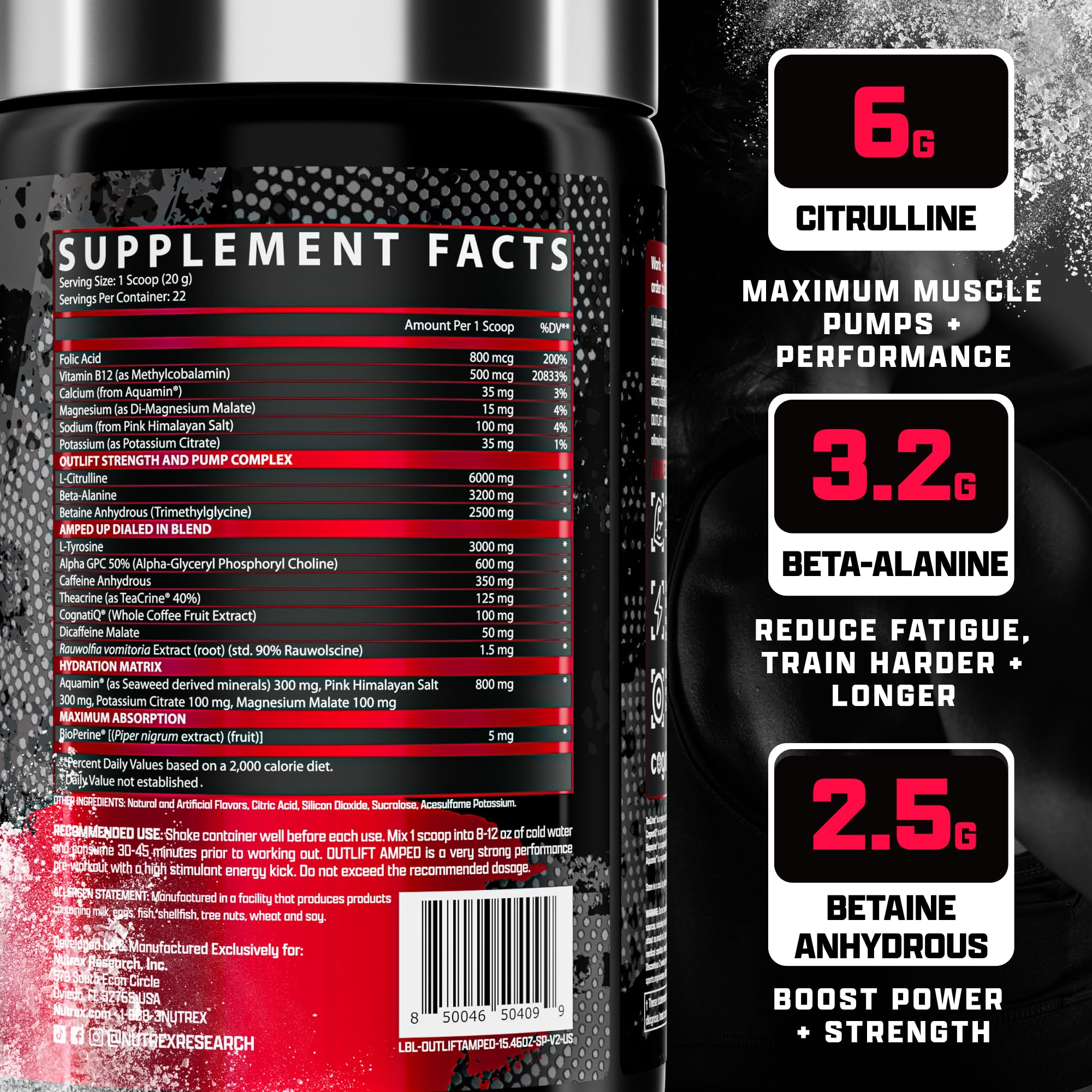 Nutrex OUTLIFT Amped – 22 portions faciles à doser pour le partage.