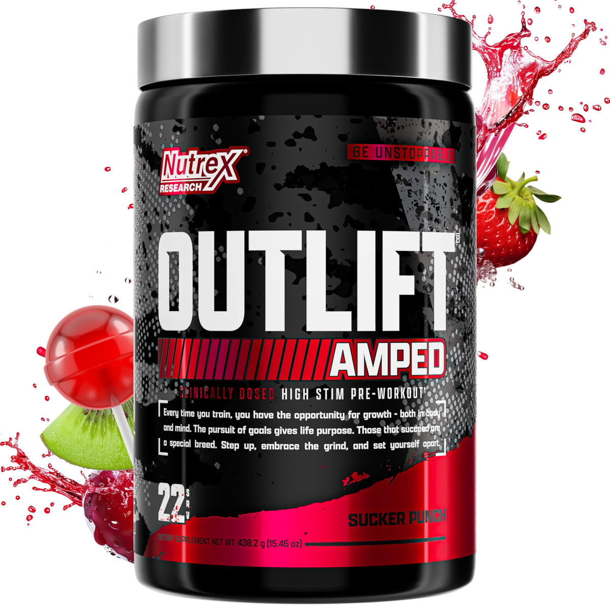 Nutrex OUTLIFT Amped – poudre énergie prête pour entraînement intense.