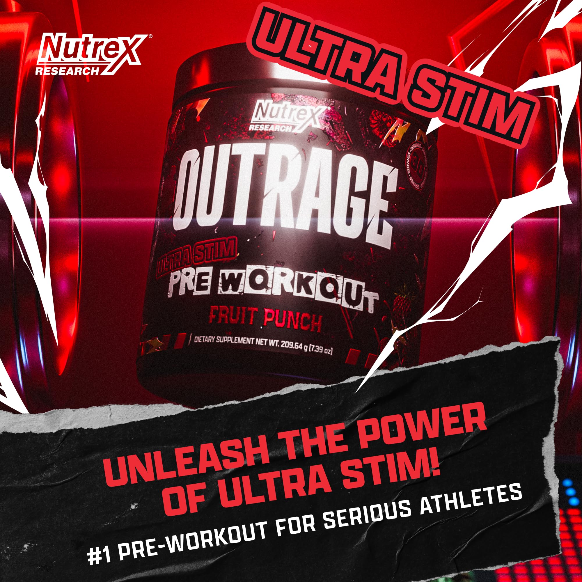 Nutrex Outrage dose pré-entraînement fruit punch facilite un dosage rapide et efficace.