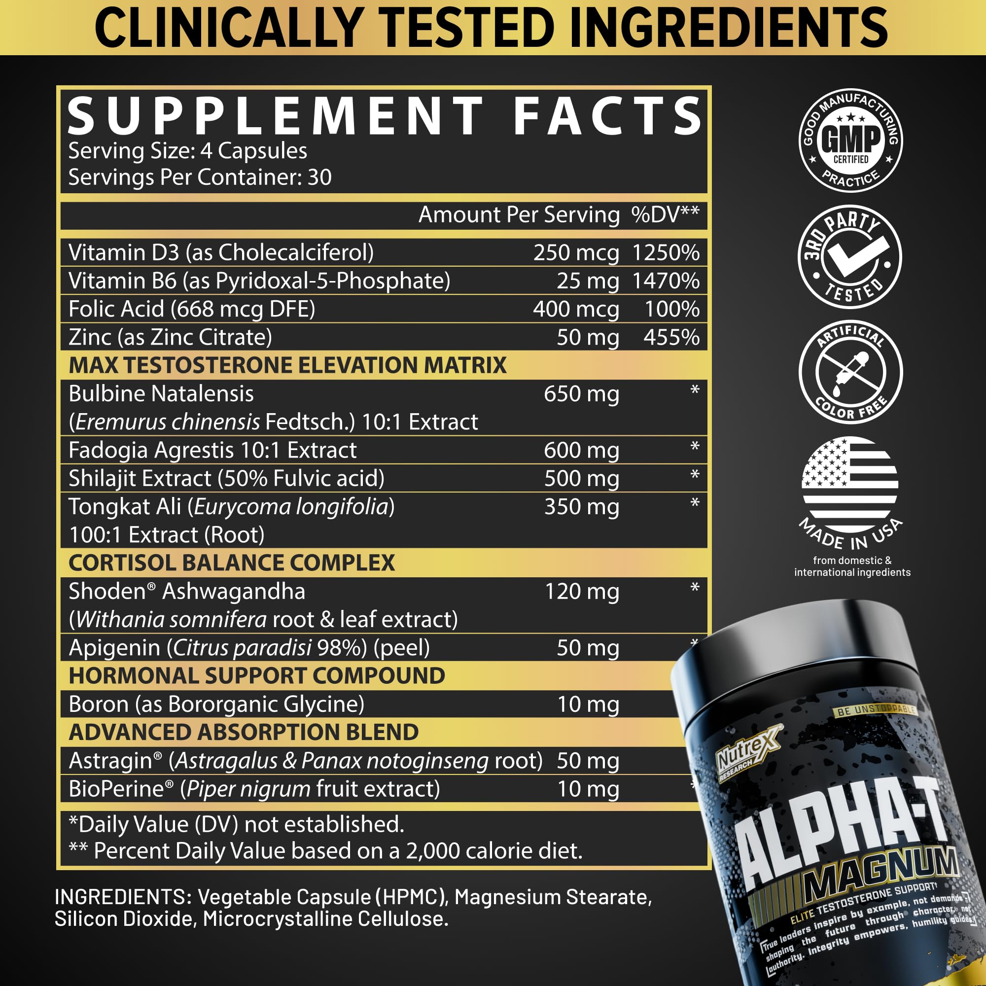 Emballage Alpha-T Magnum présentant les informations et le design du produit.