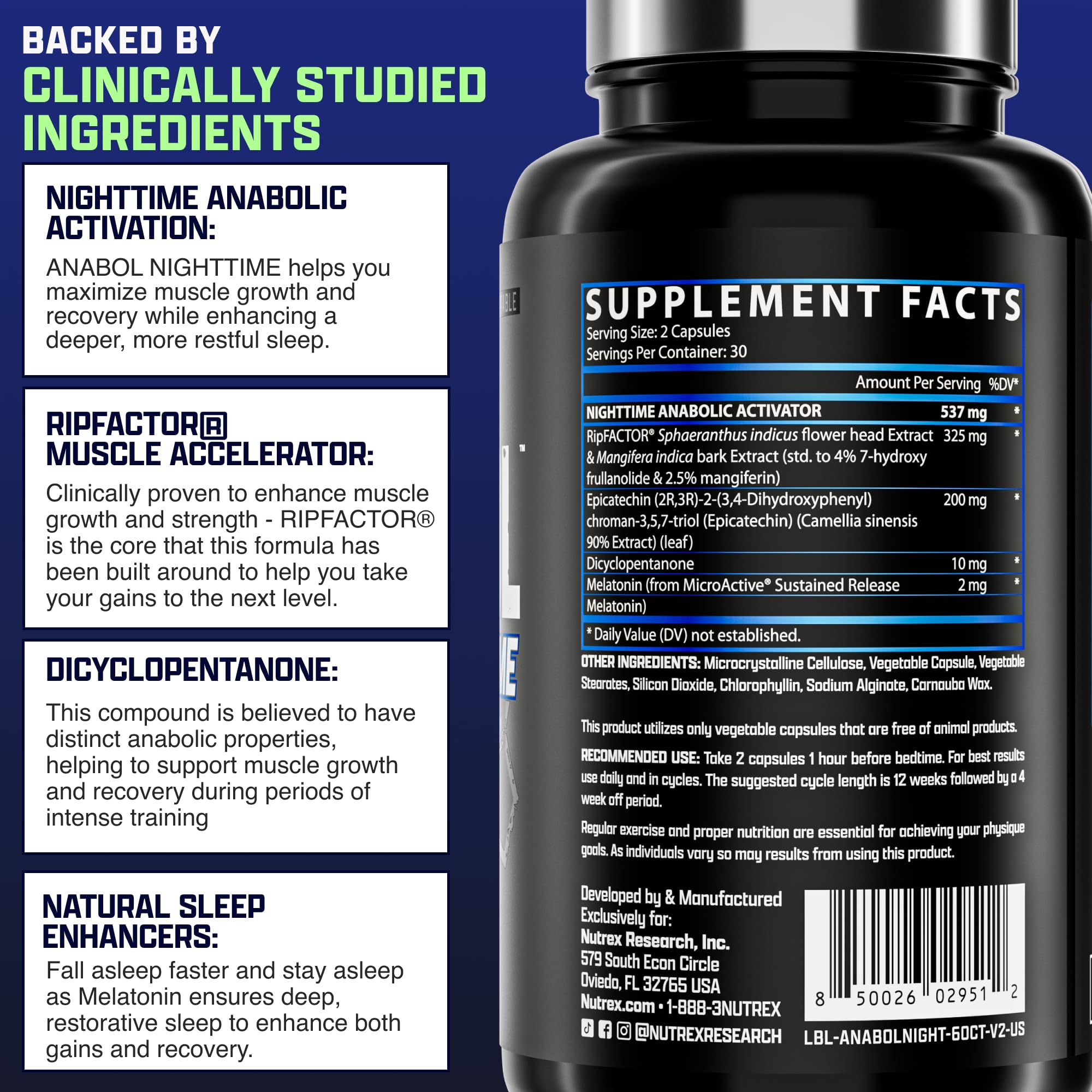 Nutrex Anabol PM gélules, dosage adapté à l’entraînement et au repos.