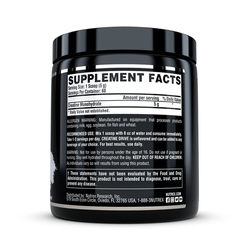 Nutrex Creatine Monohydrate, dose de 5 g clairement mesurée.