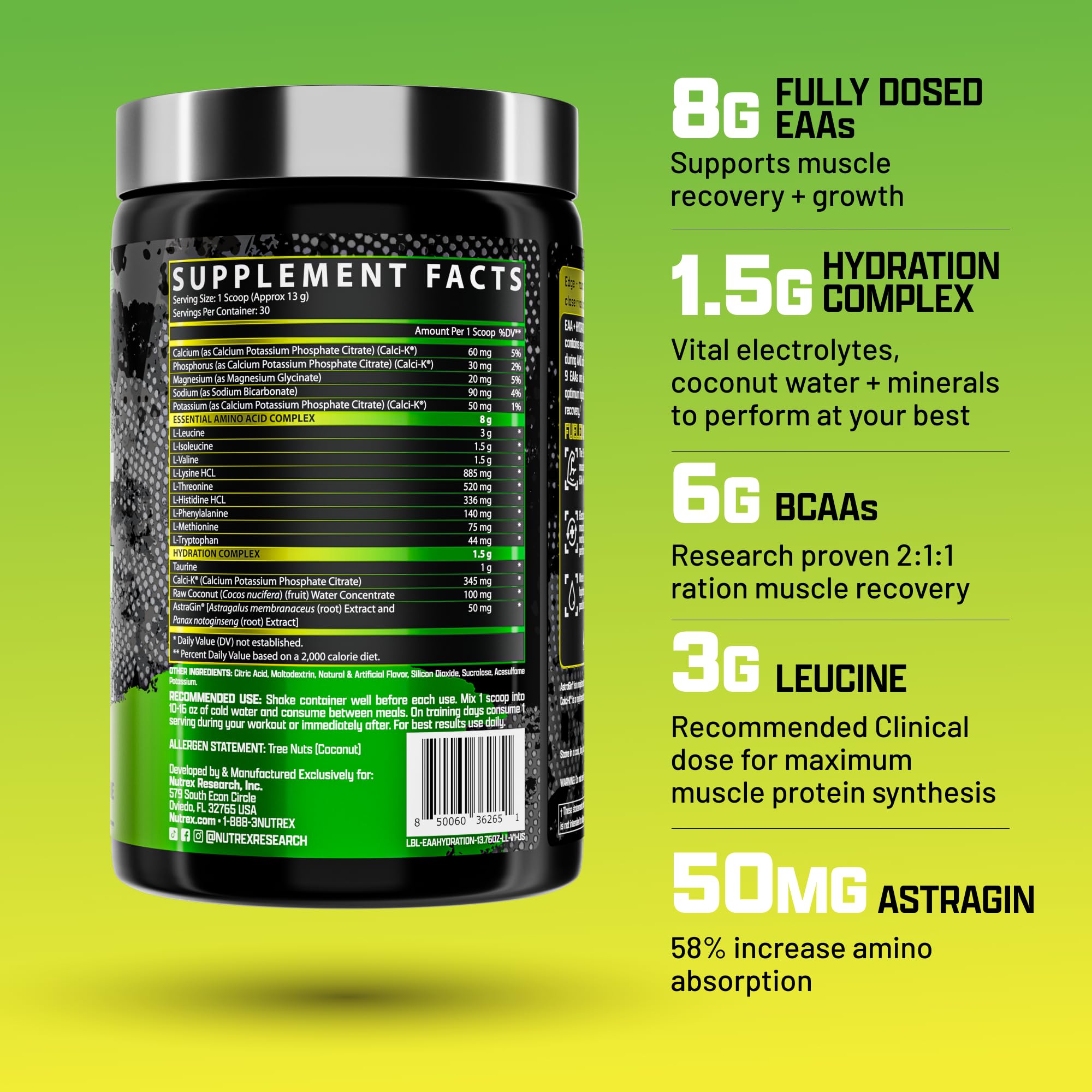 Bouteille Nutrex EAA Hydration citron-lime, facile à emporter