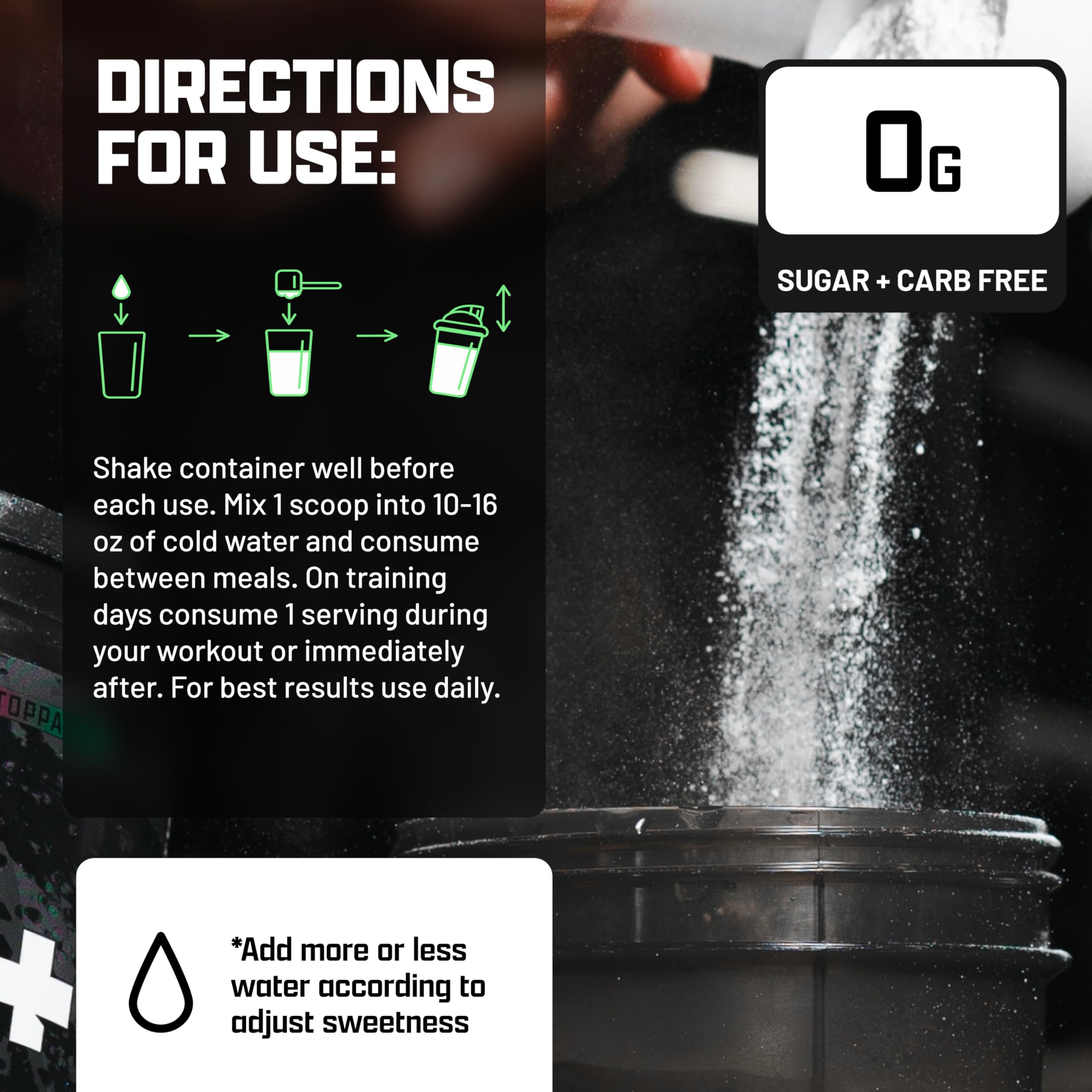 Nutrex Research EAA Hydration, pot pratique à ranger dans la salle de sport.
