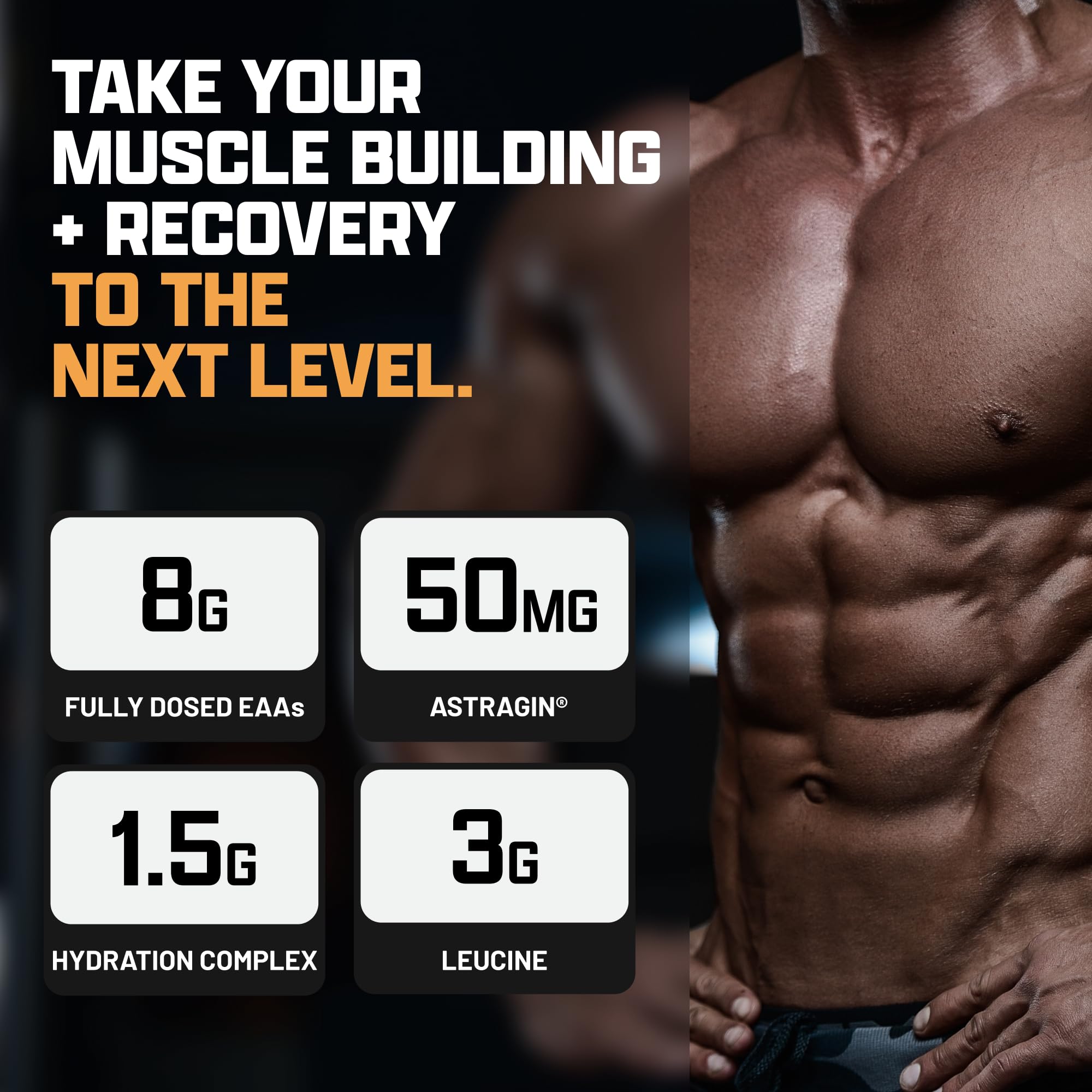 Nutrex Research EAA Hydration Mango, sachet Mango près d un sac de sport prêt à partir