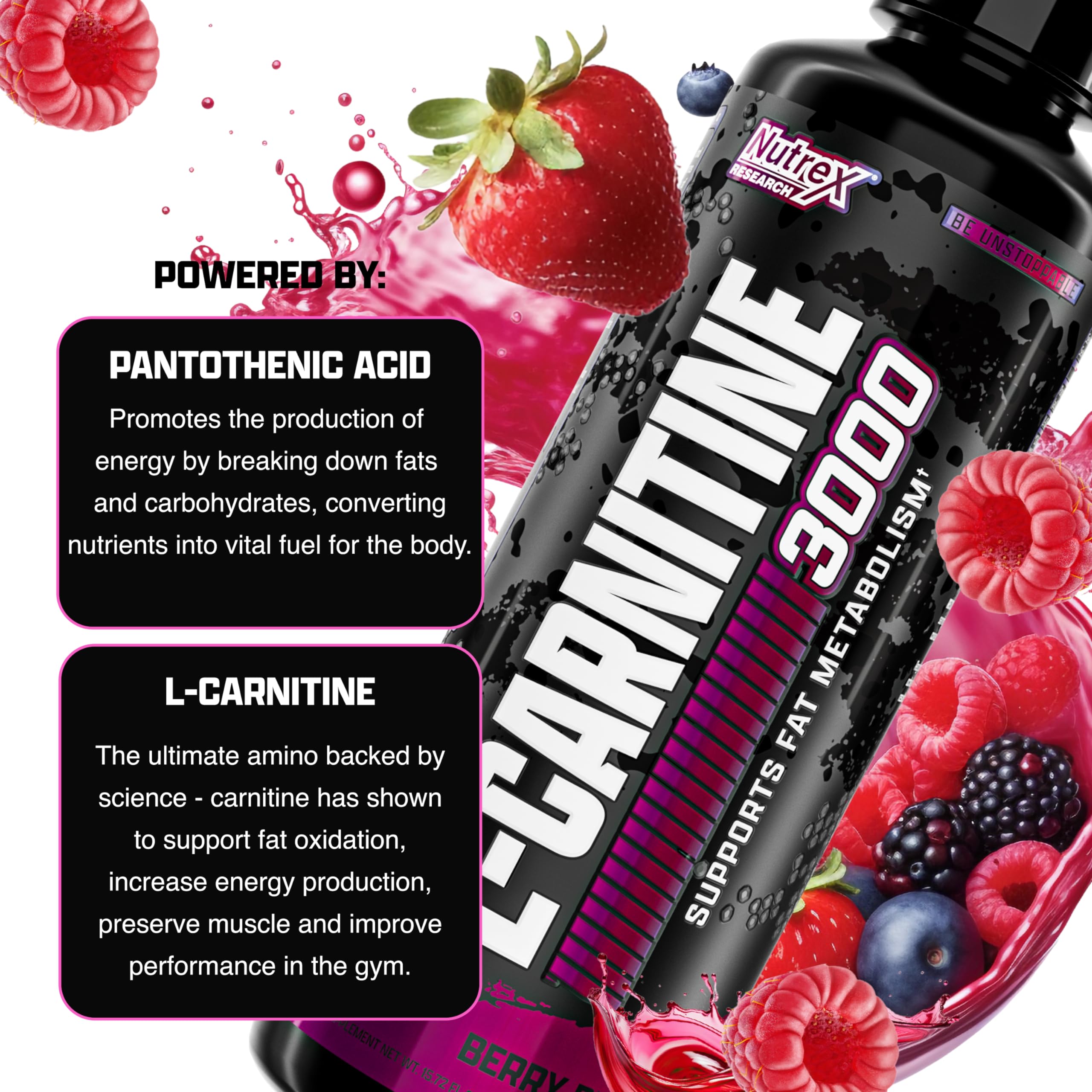 Nutrex Research L-Carnitine 3000 – verre doseur framboise, contrôle précis de la dose