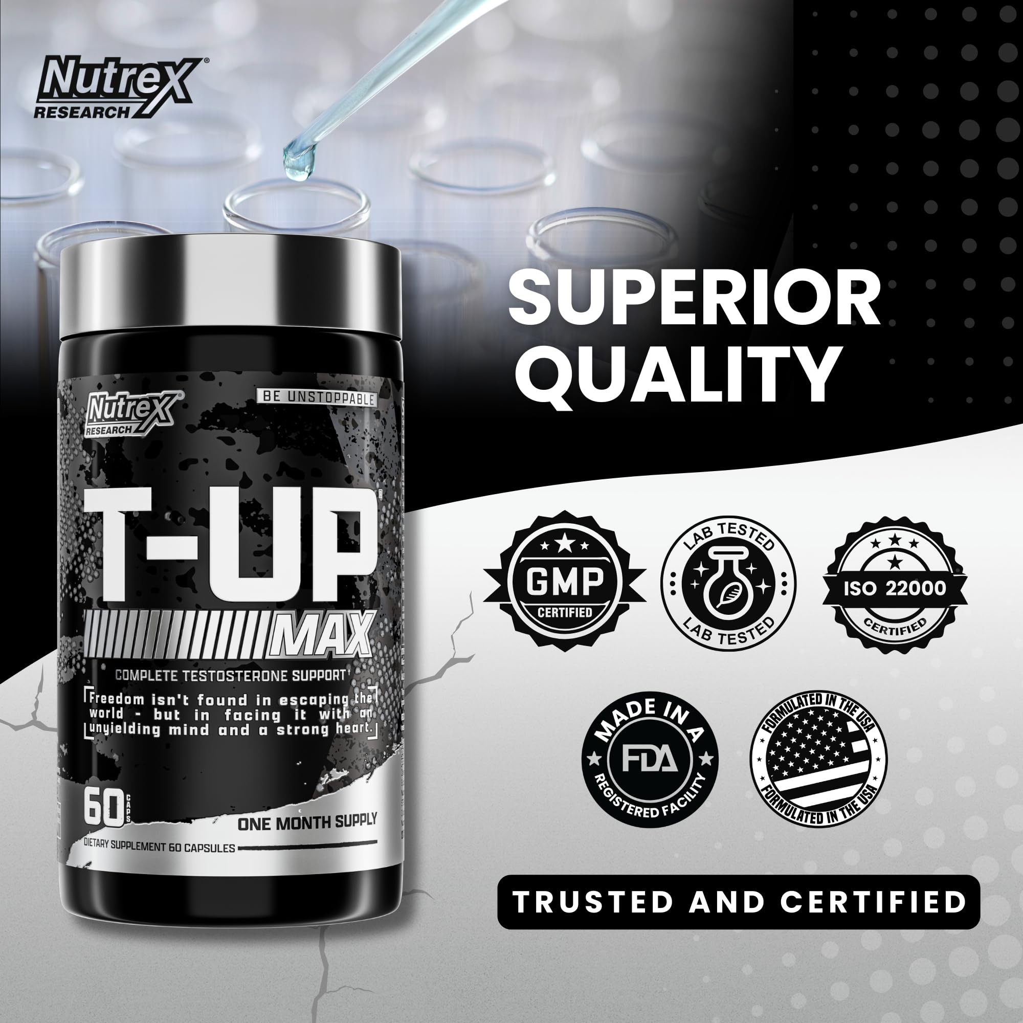 Nutrex Research T-UP, ingrédients herbeux, mélange naturel pour énergie et récupération.