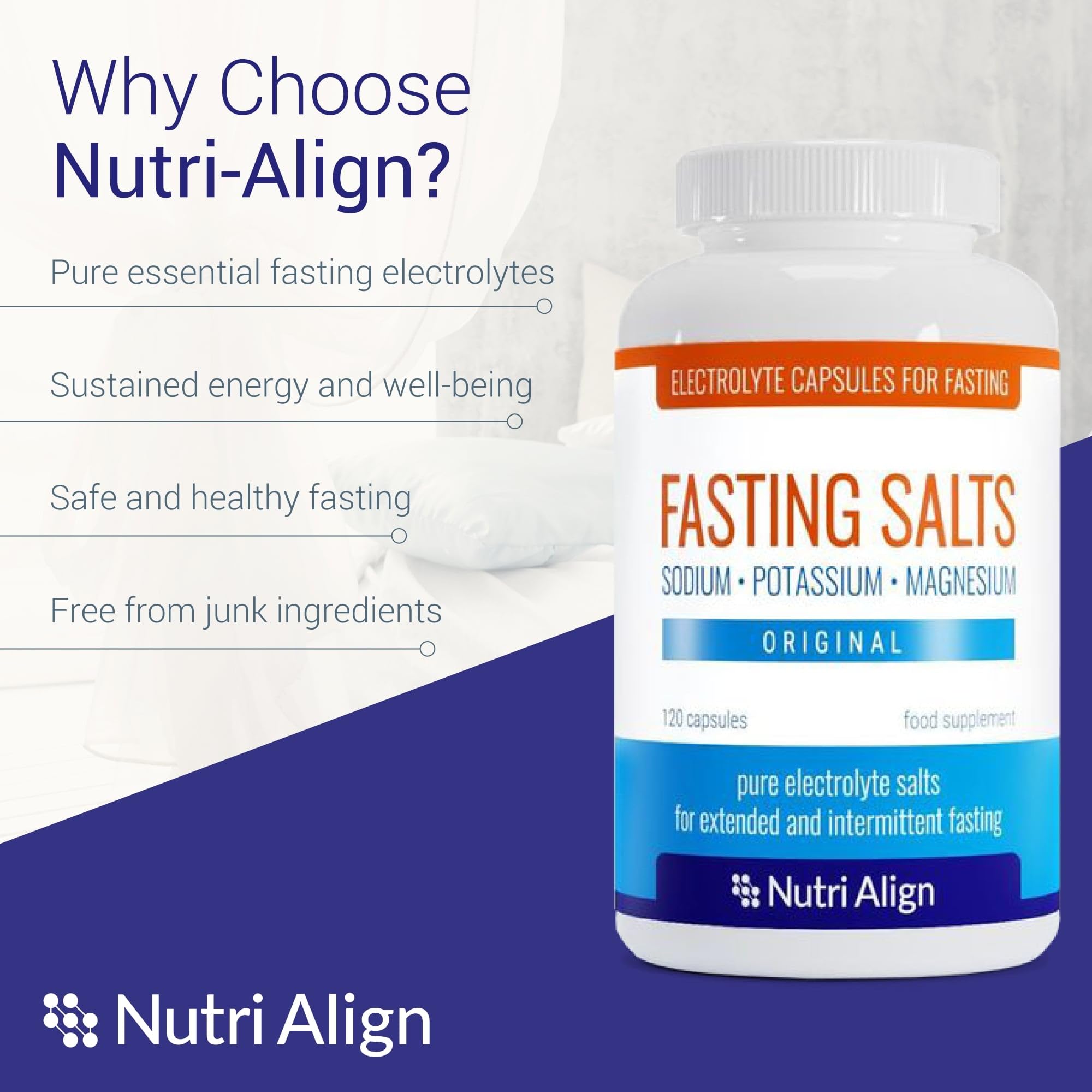Étiquette Nutri-Align Fasting Salts avec dosage recommandé et ingrédients.