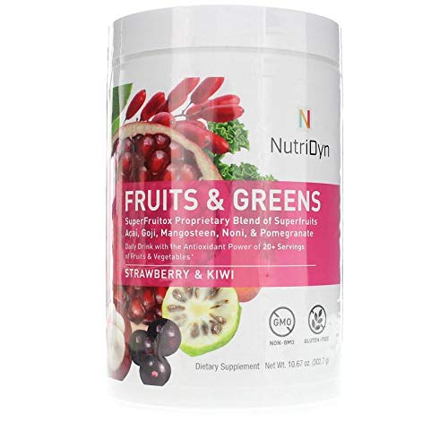 Nutri-Dyn Fruits & Greens, bouteille fraise-kiwi, soutien nutritionnel naturel et pratique.