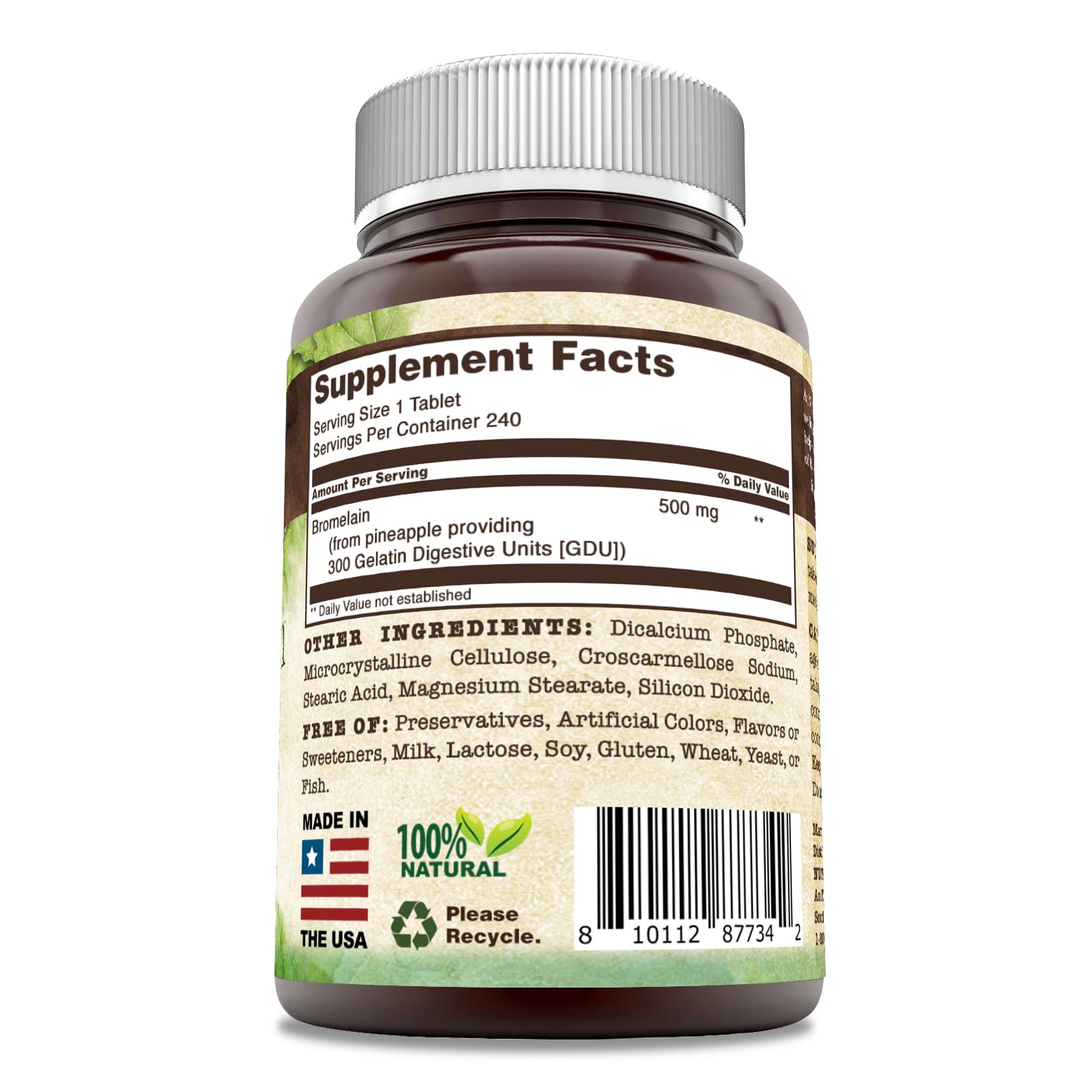 Nutri Essentials Bromelaïne, tablette montrée en vue rapprochée, pratique pour un dosage quotidien.