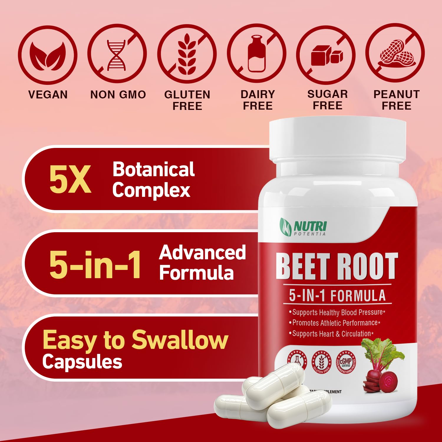 NUTRI POTENTIA Bouteille Capsules Betterave: format pratique et facile à prendre.
