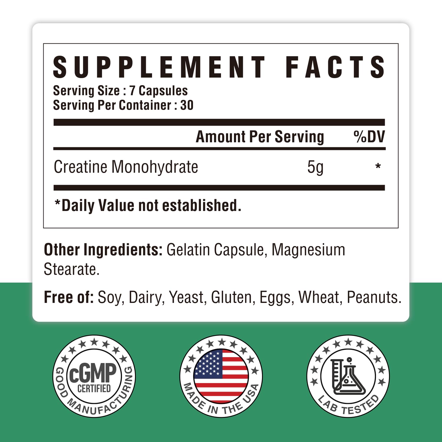 Nutri Potentia Créatine Monohydrate capsules dose indiquée pour 5 g