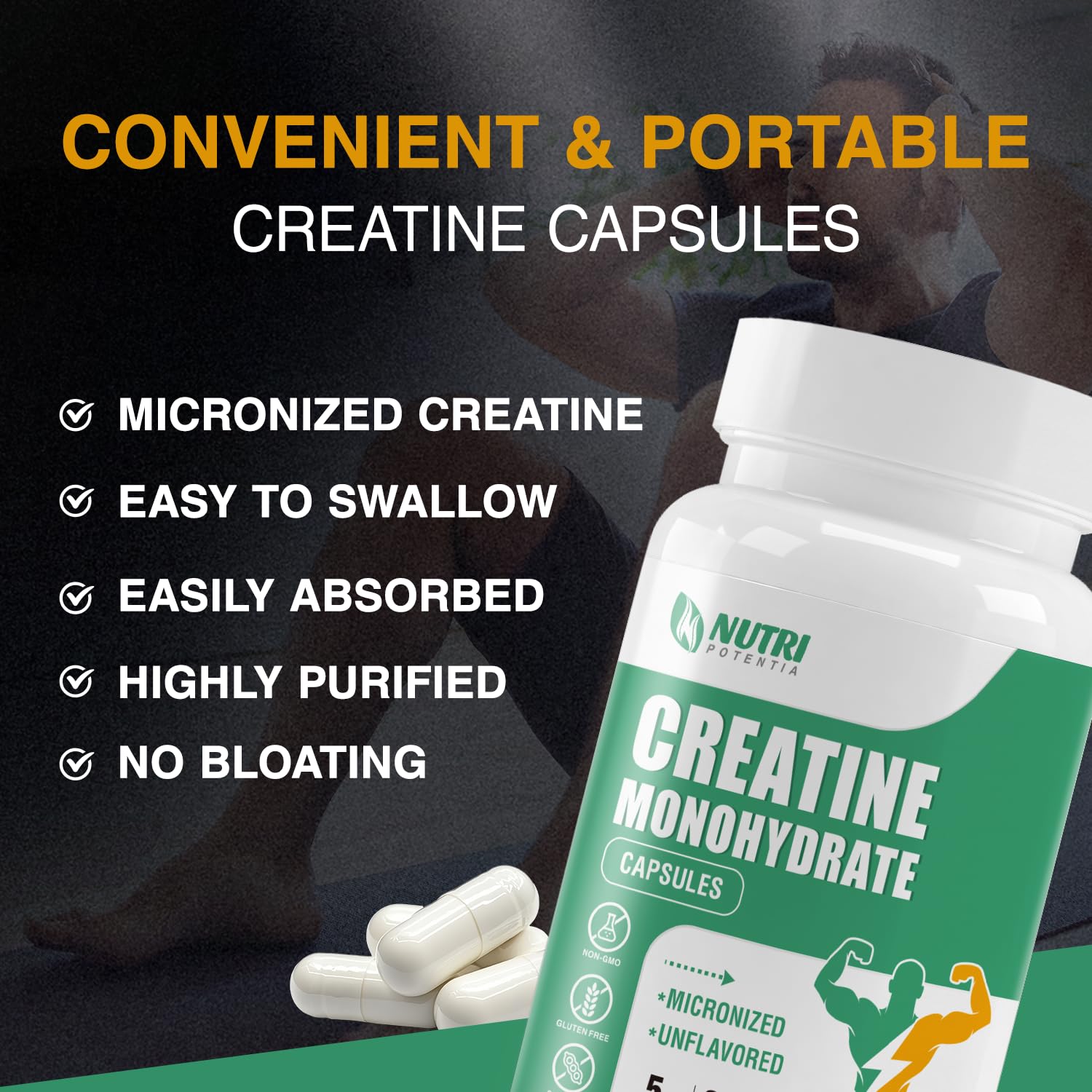 Nutri Potentia Créatine Monohydrate capsules sans arôme facilitant la digestion