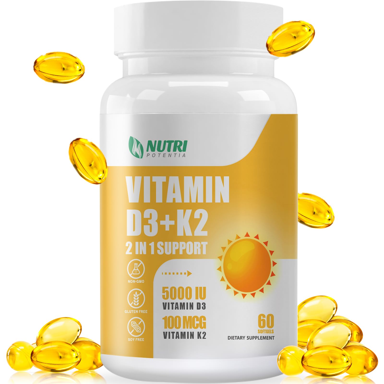 NUTRI POTENTIA D3 K2 – Bouteille avec huile MCT pour une absorption potentielle optimale.