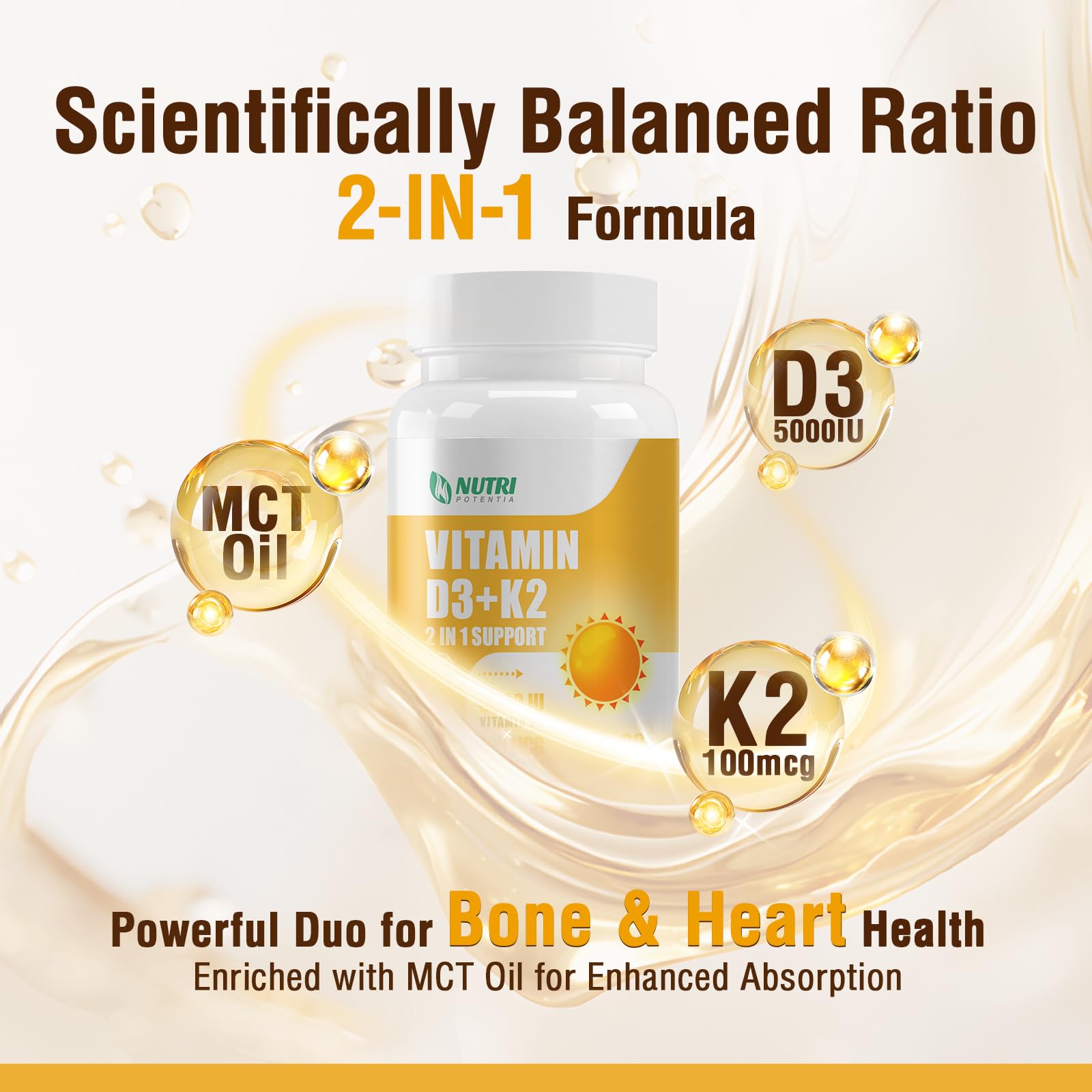 NUTRI POTENTIA D3 K2 – Étiquette claire, utile pour votre routine bien-être.